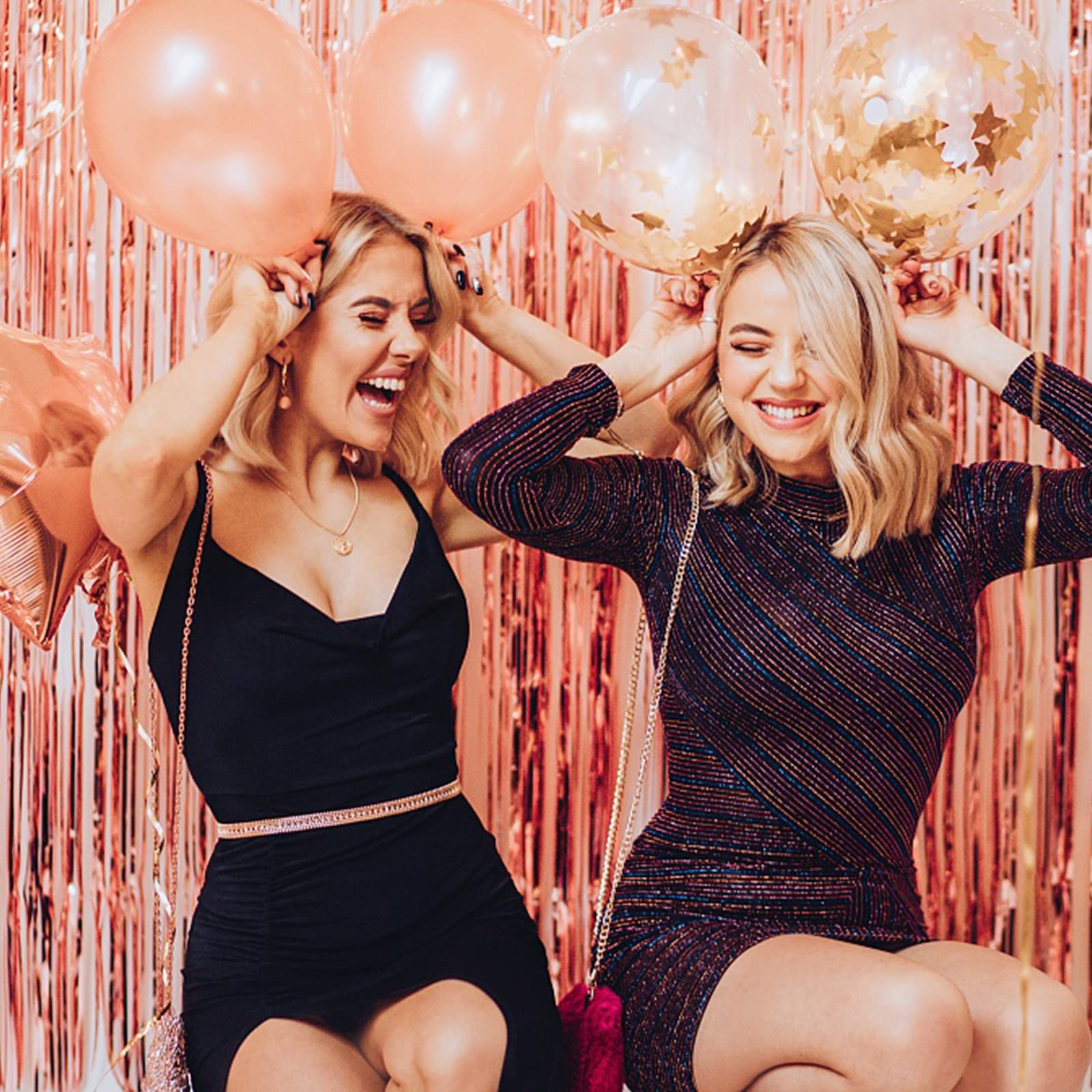 2 Pack Rose Gold Backdrop Birthday Decorations Foil Curtain Backdrop Bachelorette Party Decorations Rose Gold Party Decor Party