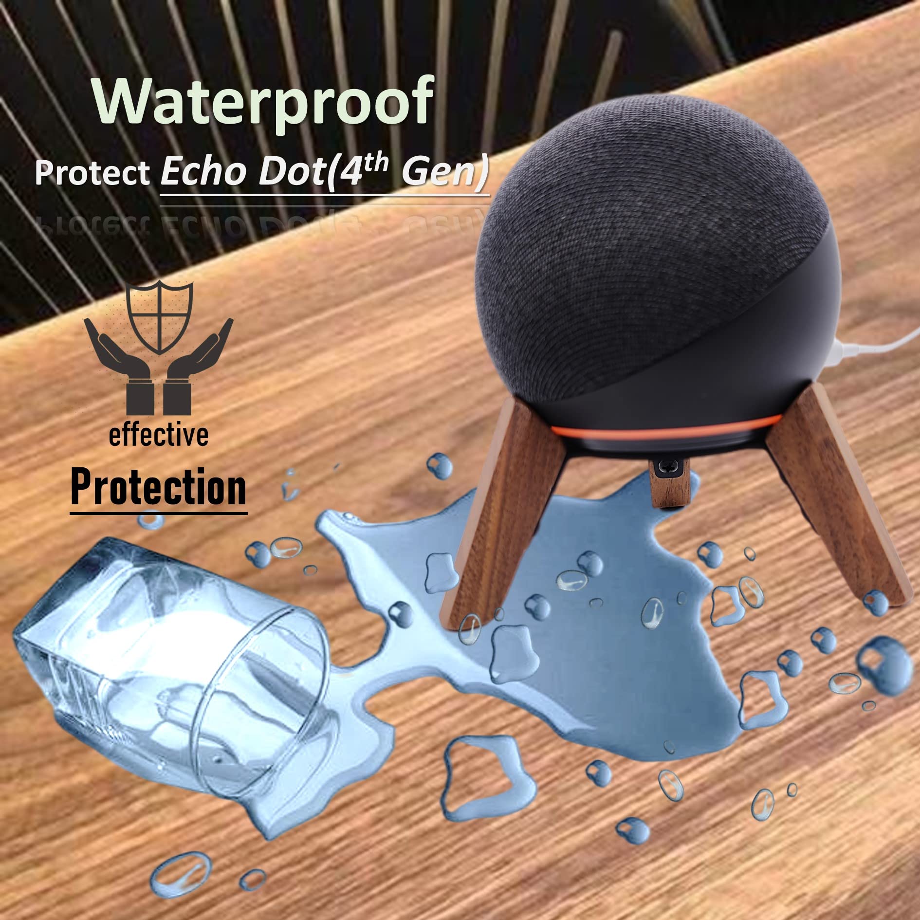 Real Wood Stand For Echo Dots(4Th Gen)(5Th Gen),Tripod Accessories Protect Speaker For Better Sound,Secure Stable Wooden Mount Holder For Echo Dot (Newest Model),(Walnut)