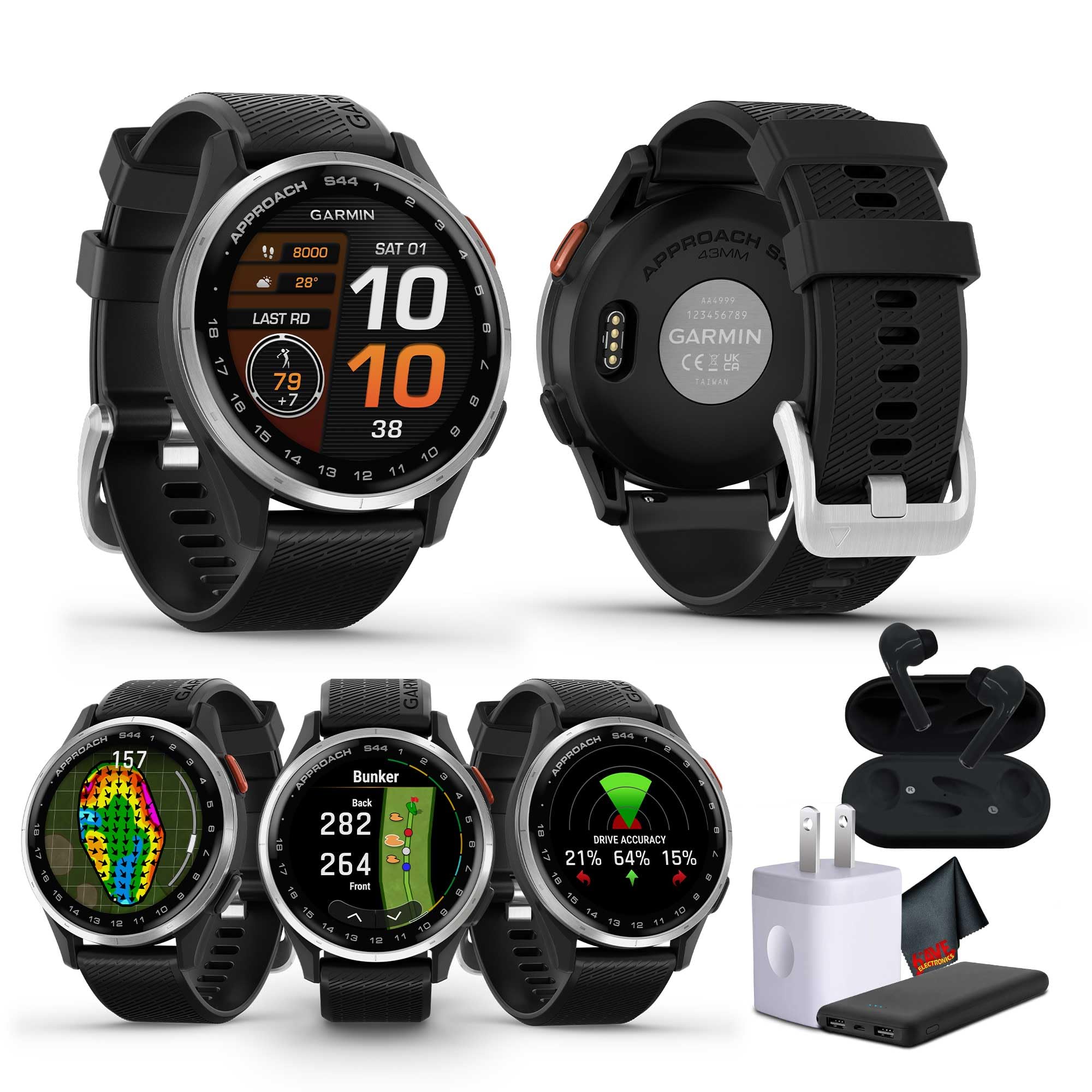 Garmin Approach S44 Essential Golf Watch with GPS, AMOLED Display, Sports and Fitness Smartwatch, Silver Aluminum Bezel with Bla