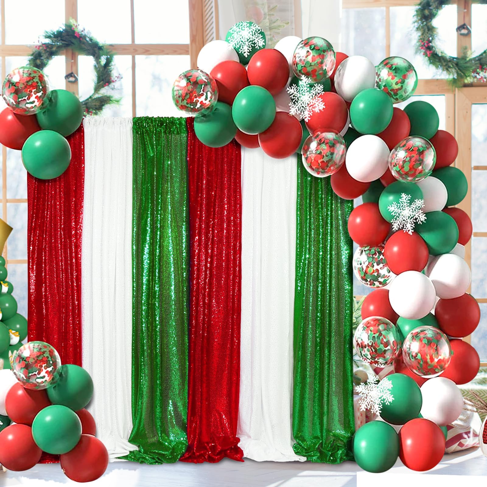 Sparkly Sequin Backdrop Curtains 6 Pcs 2Ftx8Ft Red Birthday Party Backdrop Sequence Sequin Drapes Fabric Christmas Decorations