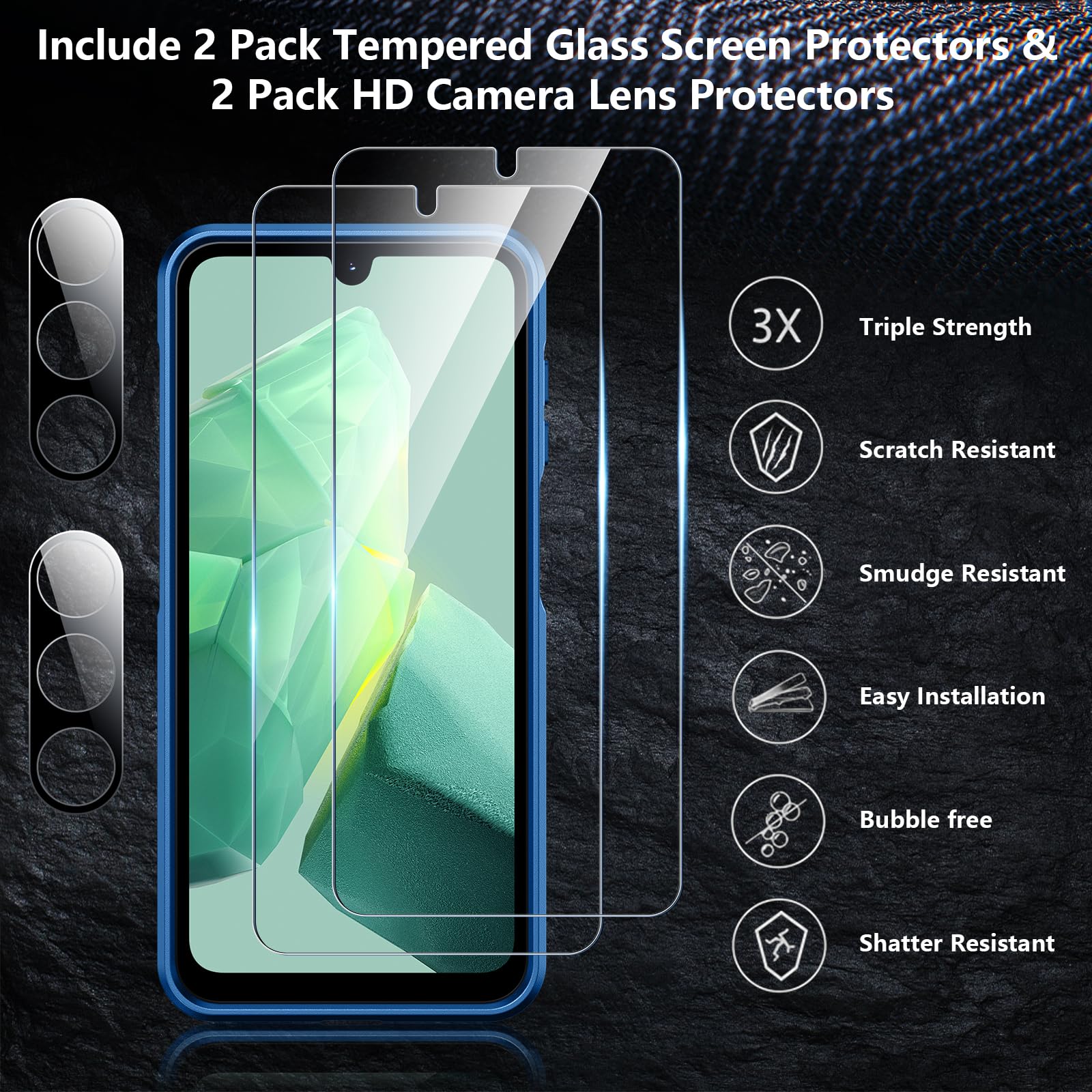 Spidercase For Samsung Galaxy A16 5G Case,[12 Ft Military Grade Drop Protection] 2 Pack[Tempered Glass Screen Protector + Camera