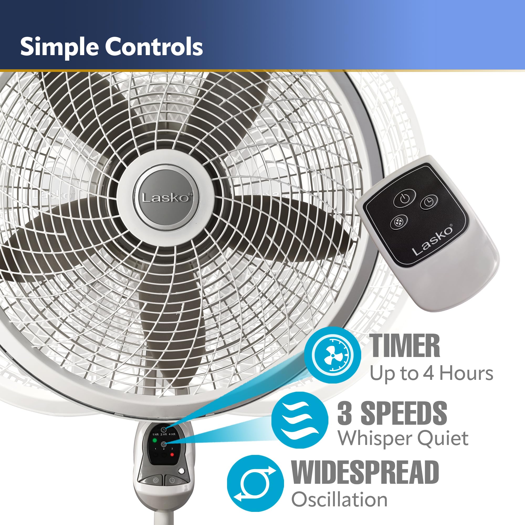 Lasko Cyclone Pedestal Fan, Adjustable Height, Remote Control, Timer, 3 Speeds, For Bedroom, Kitchen, Office And Living Room, 18