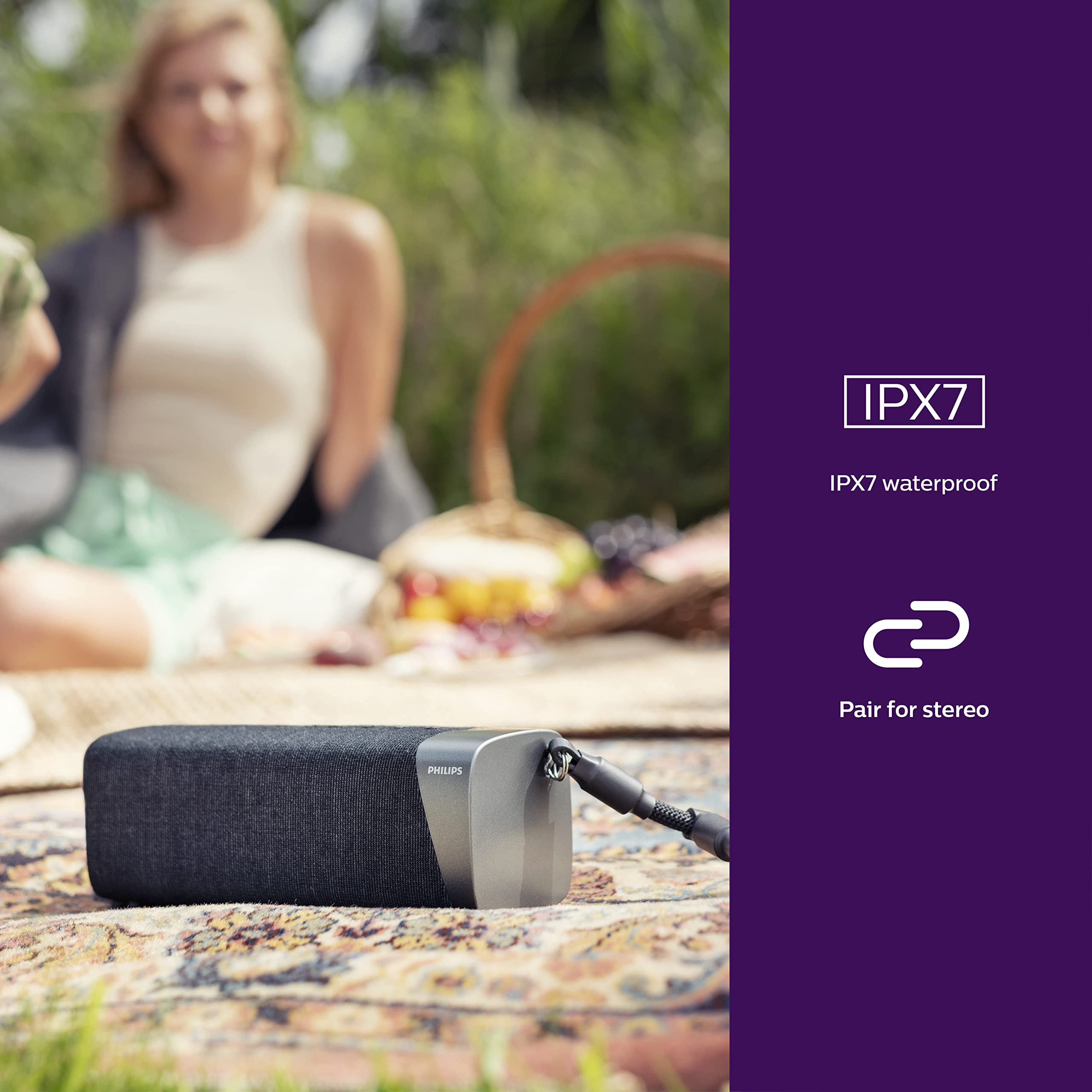 Philips S7505 Wireless Bluetooth Speaker With Built In Power Bank, Large Bold Sound, Up To 20 Hours Playtime, Ipx7 Waterproof, S