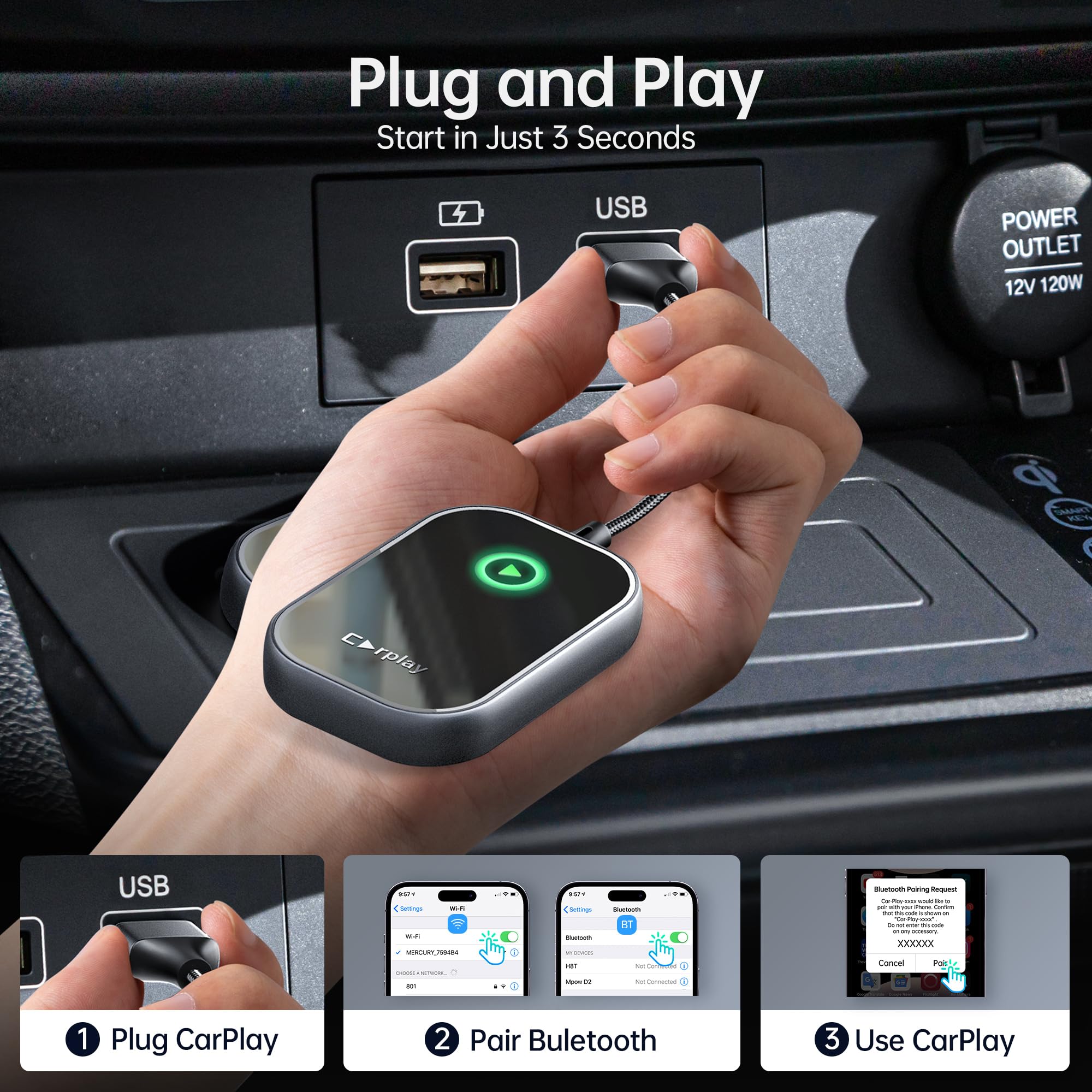 (2023 Upgrade) Wireless Carplay Adapter For Apple Iphone, Converts Factory Wired To Wireless Carplay Dongle Plug & Play Auto Con