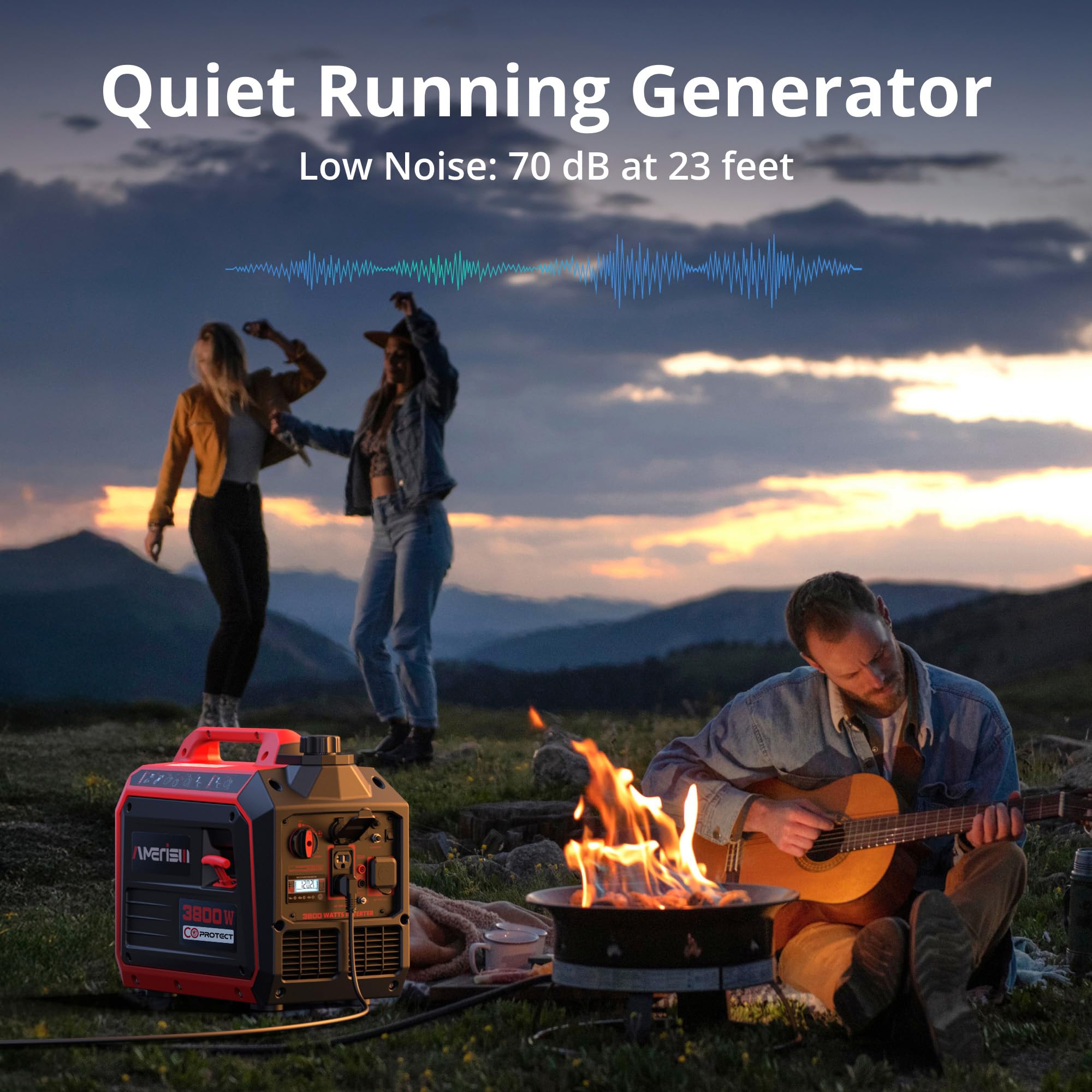3800W Portable Inverter Generator, Gas Powered, Digital Display, Super Quiet And Lightweight Generator For Camping, Home Emergen