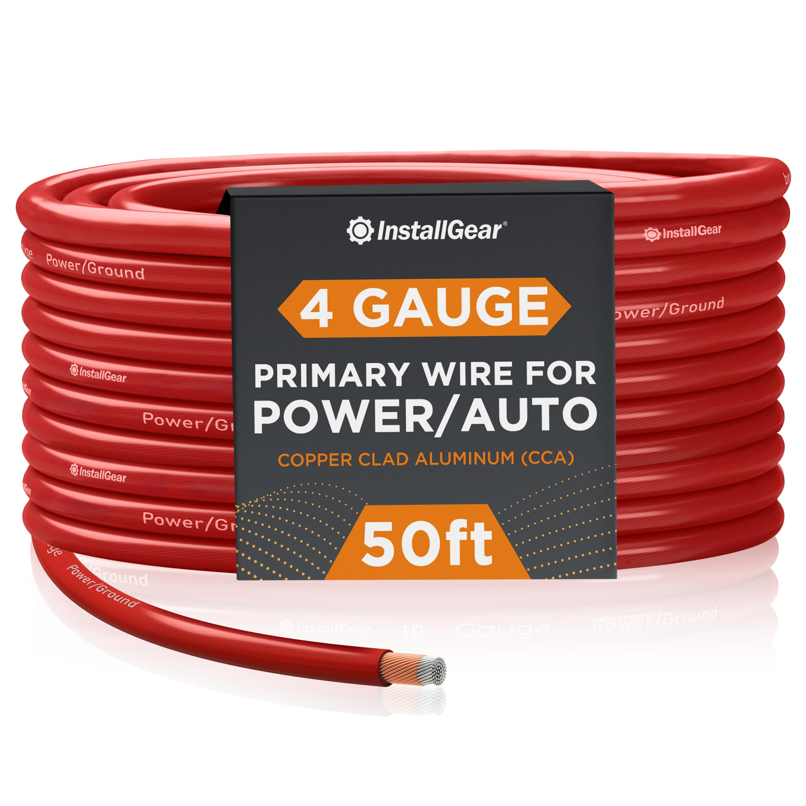 Installgear 4 Gauge Wire (50Ft) Copper Clad Aluminum Caa   Primary Automotive Wire, Car Amplifier Power & Ground Cable, Battery