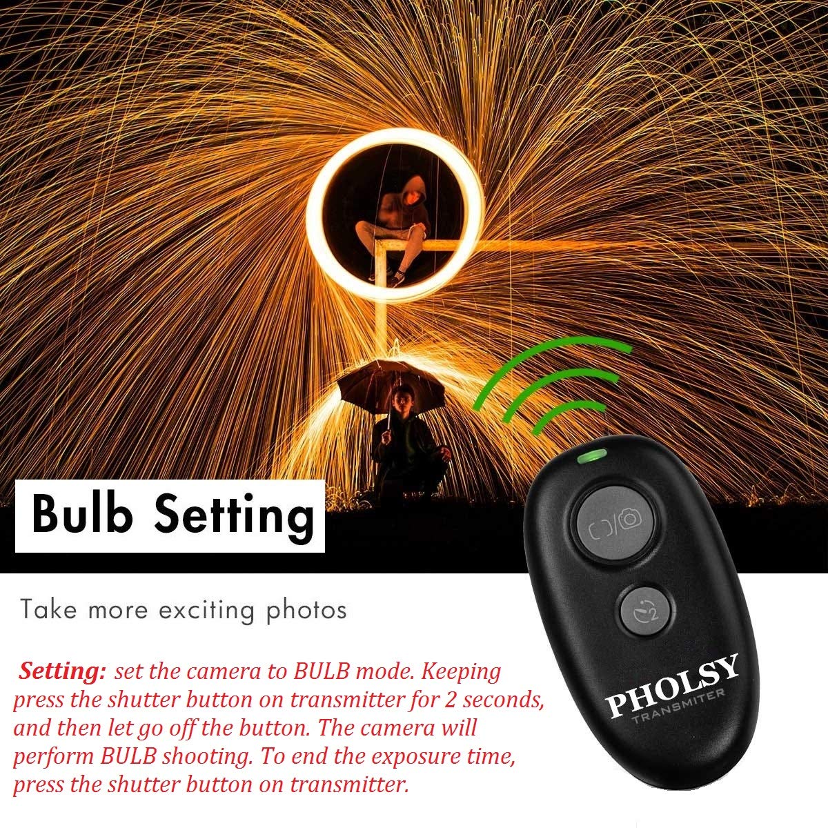 Pholsy Wireless Shutter Release Camera Remote Control For Fujifilm Gfx50S, Xpro2, X-H1, X-T2, X-T1, X-T10, X-T20, X-T100, X-E2S,