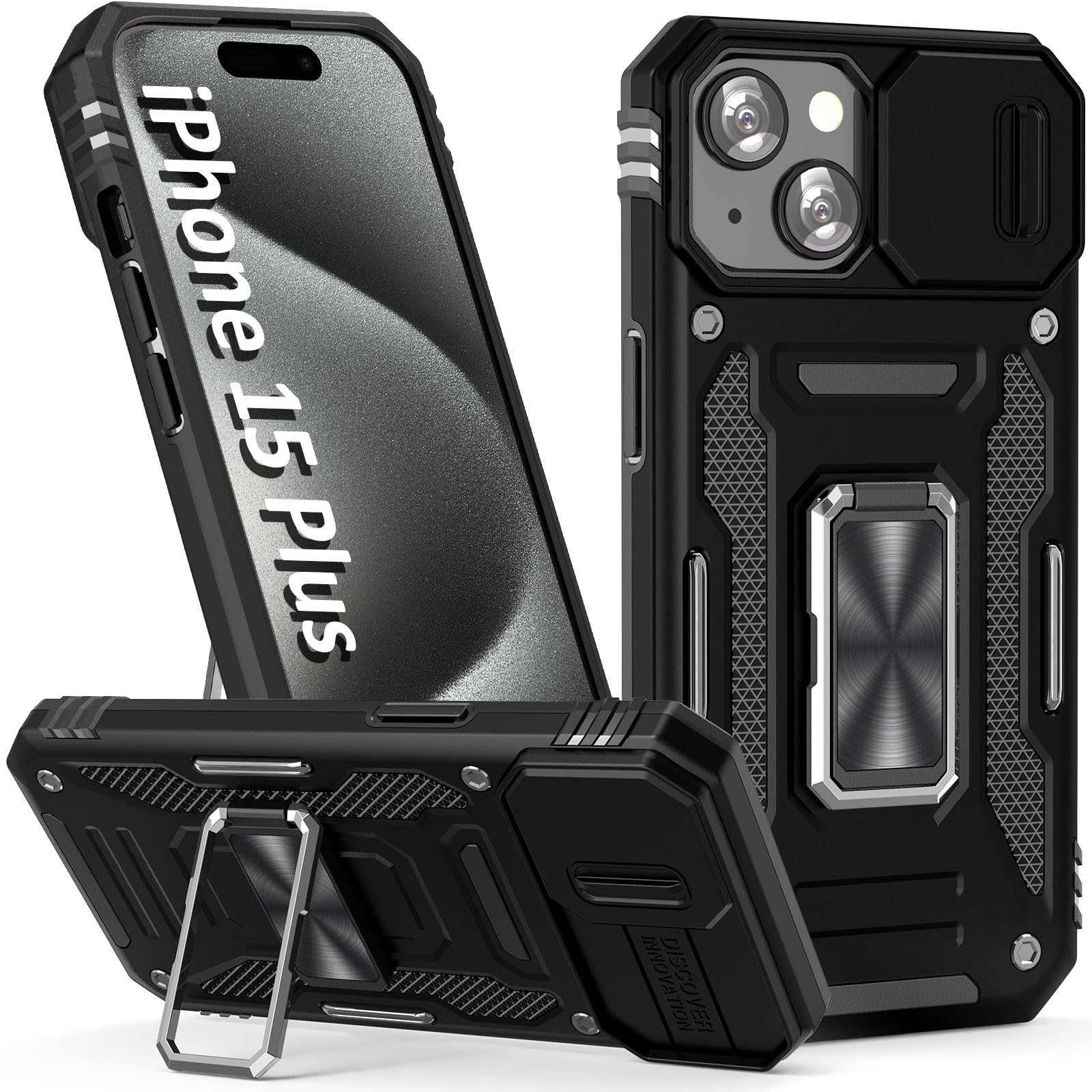 Sefing Case For Iphone 15 Plus Phone Case Iphone 15 Plus Case With Camera Cover, With Ring Holder Kickstand, With Magnetic Car M