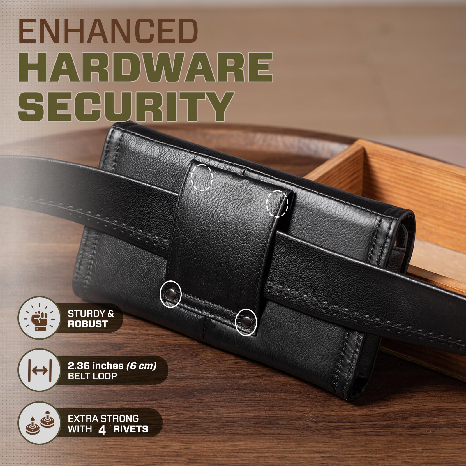 Hengwin Horizontal Leather Phone Holster Fits For Samsung Galaxy S25+ S24+ A54 Iphone 16 Plus 15 Plus 14 Pro Max 13 Pro Max 12 P