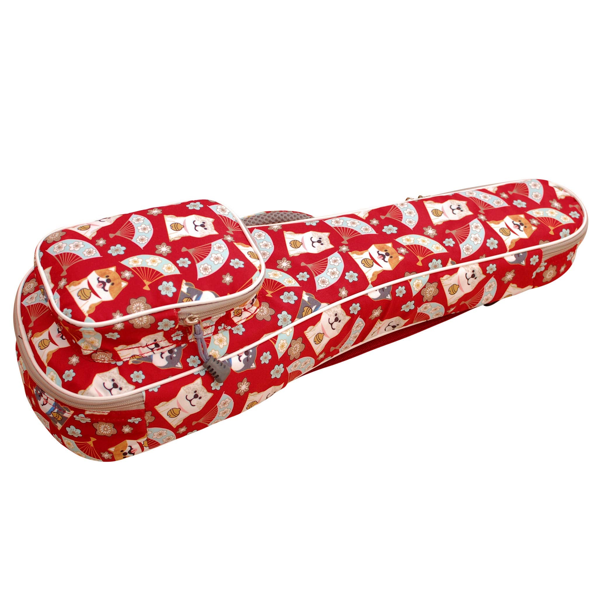 Music First Cute Cartoon Shiba Inu And Sakura Dog Ukulele Case, Fit For 2324 Inch Concert Ukulele, Red