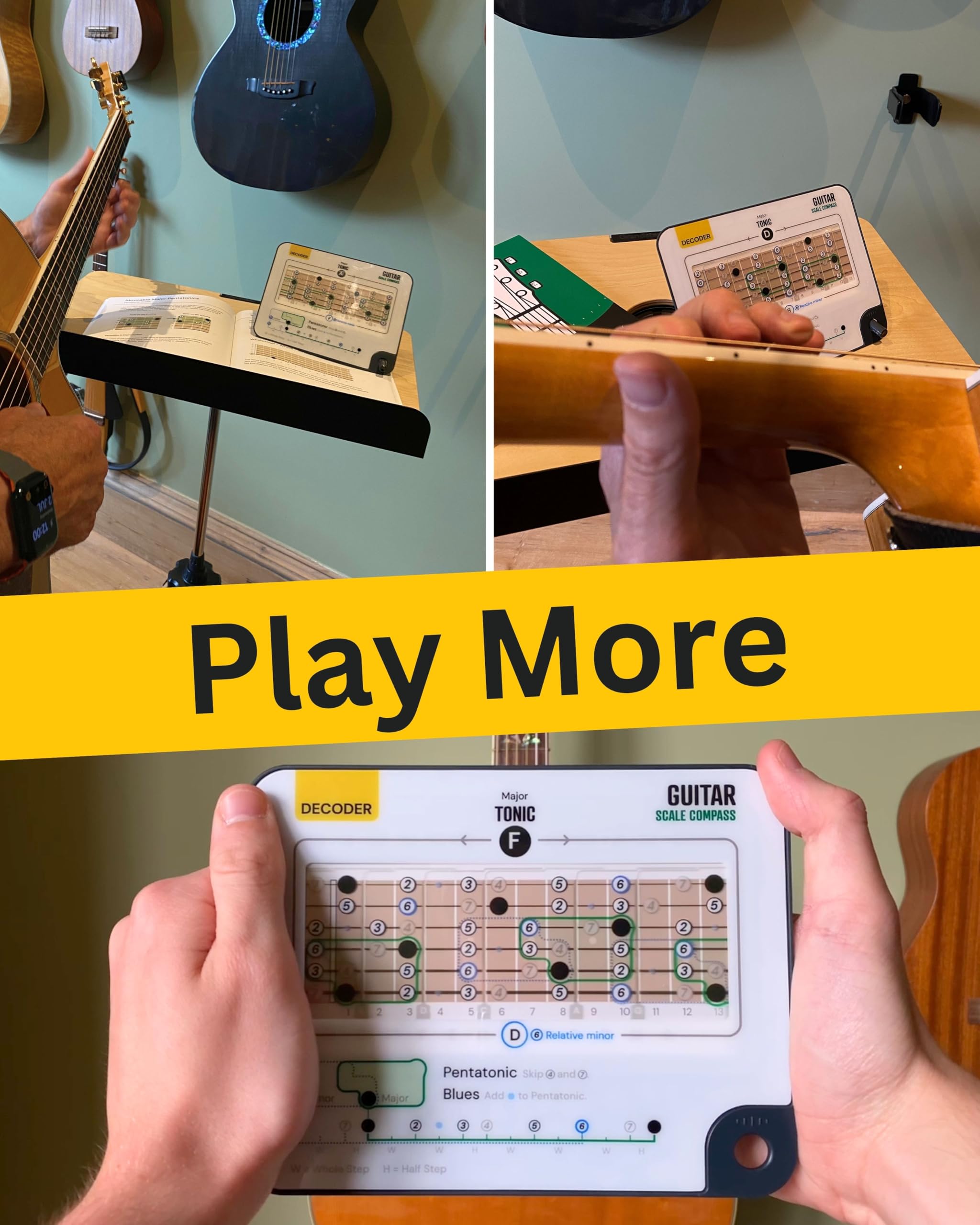 Sliding Guitar Scales Compass & 88-Page Decoder Book For Beginners | Learn Major, Minor, Pentatonic & Blues Scales | Portable Gu