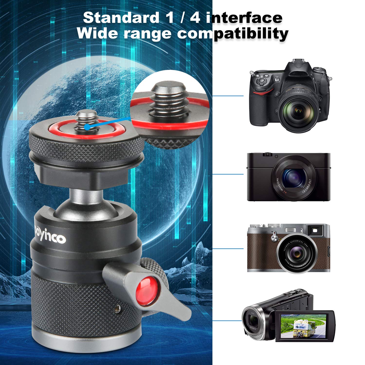 Mini Ball Head With 1/4' Hotshoe Mount Adapter 360 Degree Rotatable Aluminum Tripod Head For Dslr Cameras Htc Vive Tripods Monopods Camcorder Light Stand