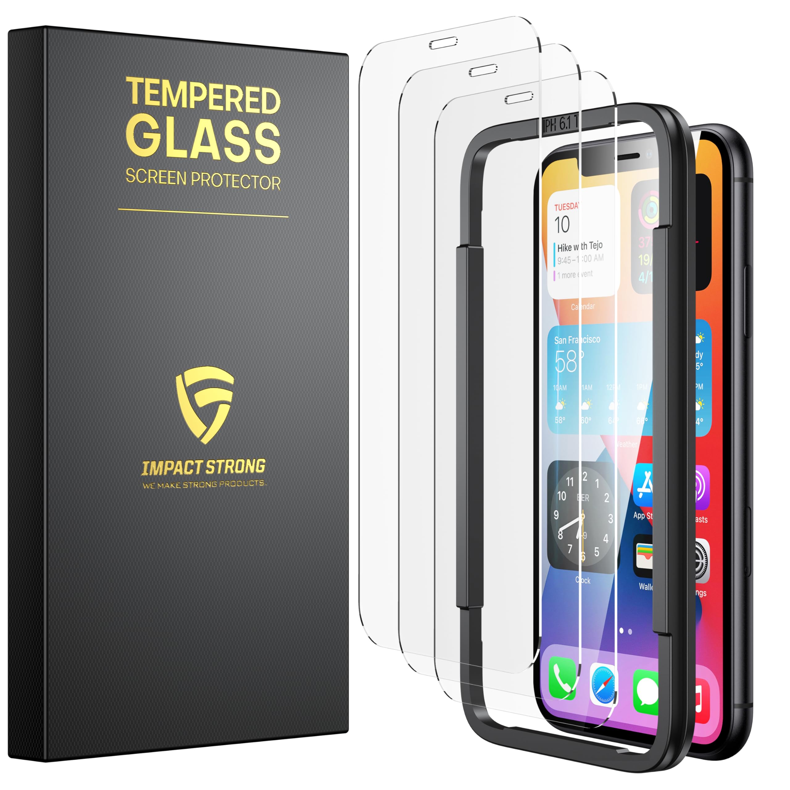 Impactstrong Shatterproof Tempered Glass Screen Protector For Iphone 11 / Iphone Xr [Easy Installation Frame] [Bubble Free] [9H