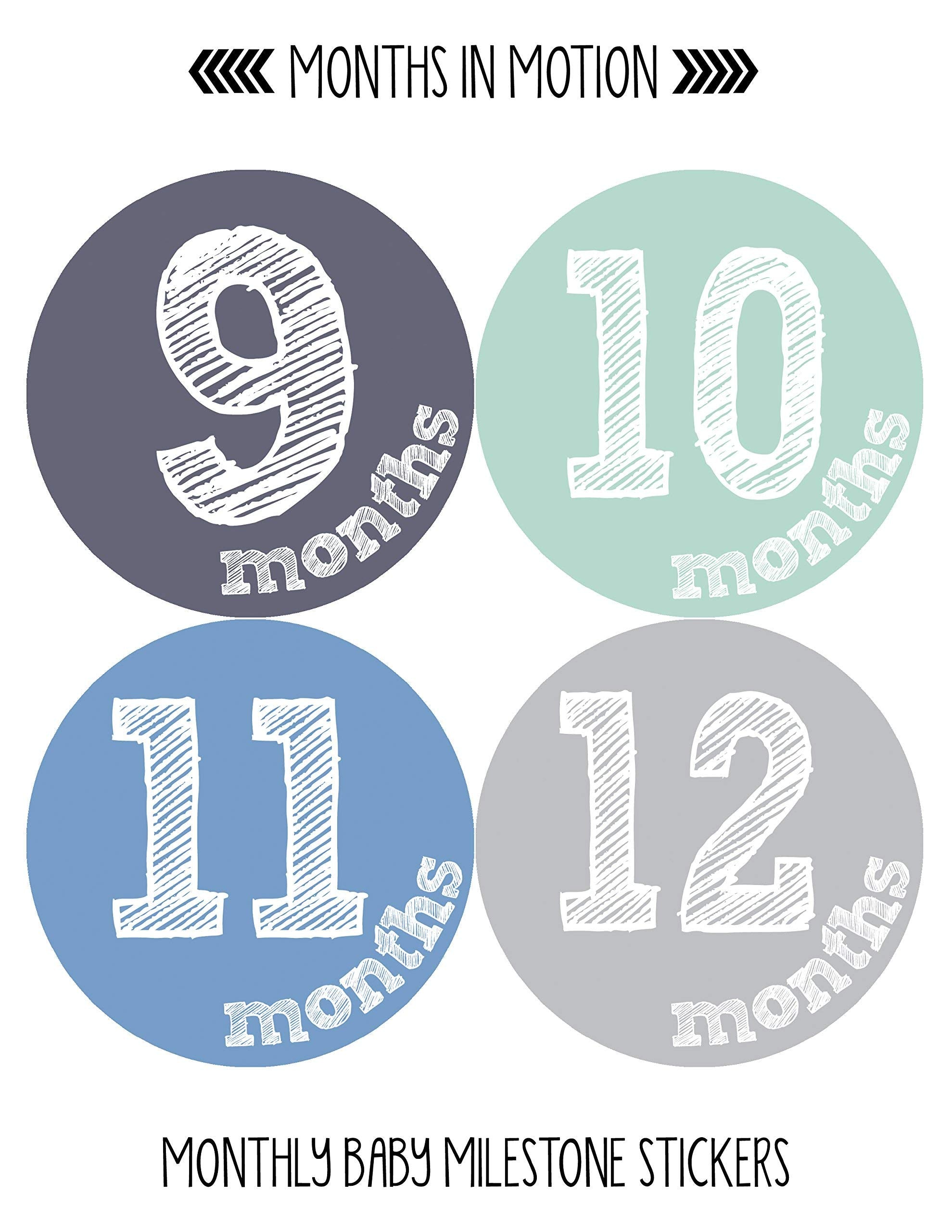 Months In Motion Monthly Label For Boy   Milestone Sticker   12 Month Baby Month Infant First Year   Belly Stickers