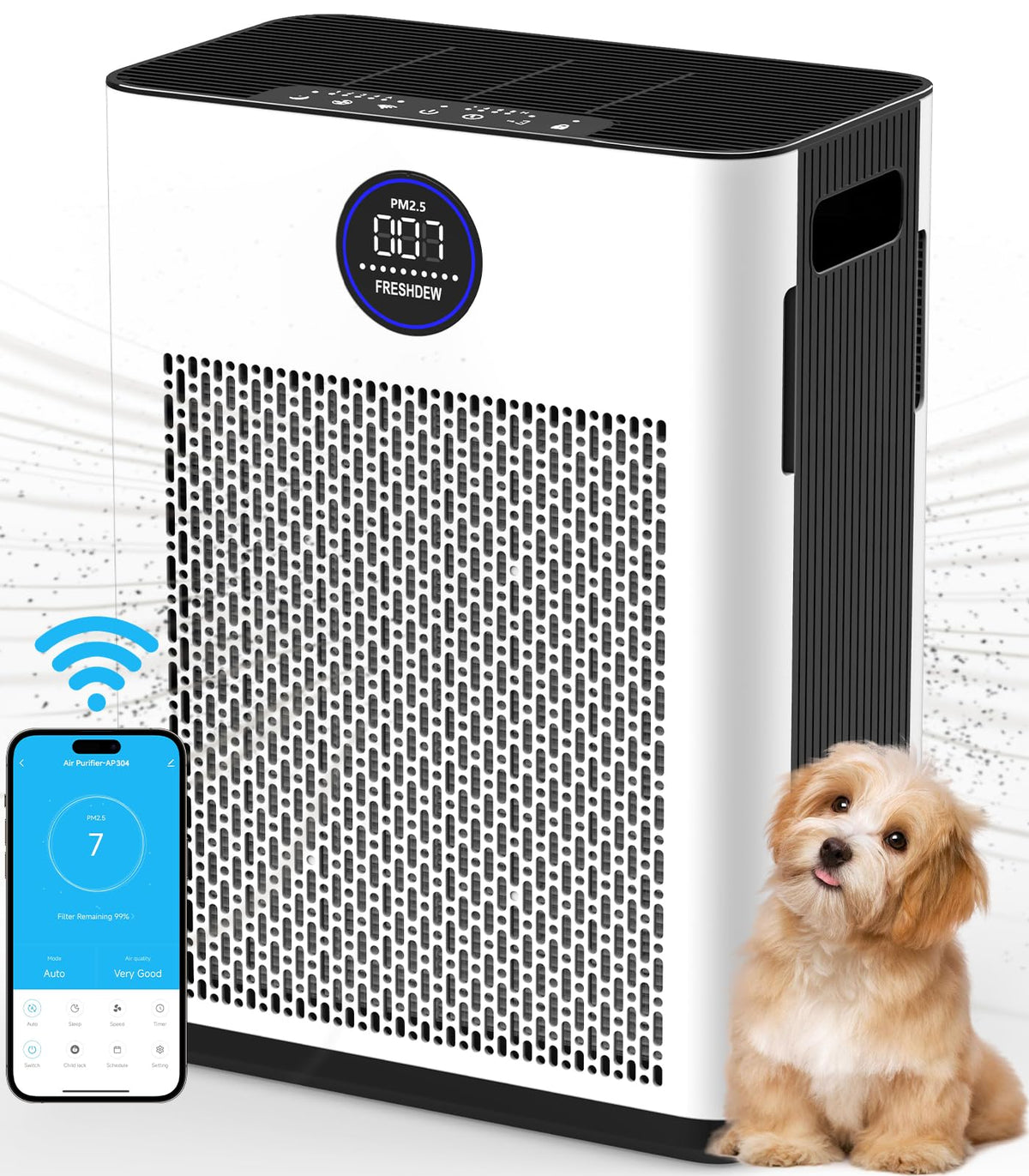 Air Purifiers For Home,Freshdew Air Purifiers For Bedroom Up To 2300Ft With Smart Wifi,Air Quality And Sensors,Double Sided Air