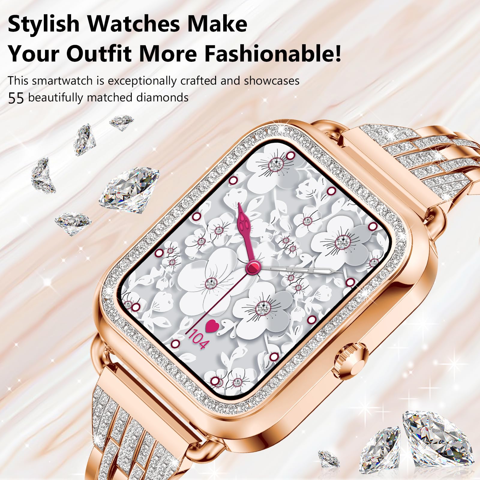 Efolen Smart Watches For Women With Diamonds (Answer/Make Call), 1.57 ' ' Bluetooth Smartwatch For Android Ios Phones, Waterproo