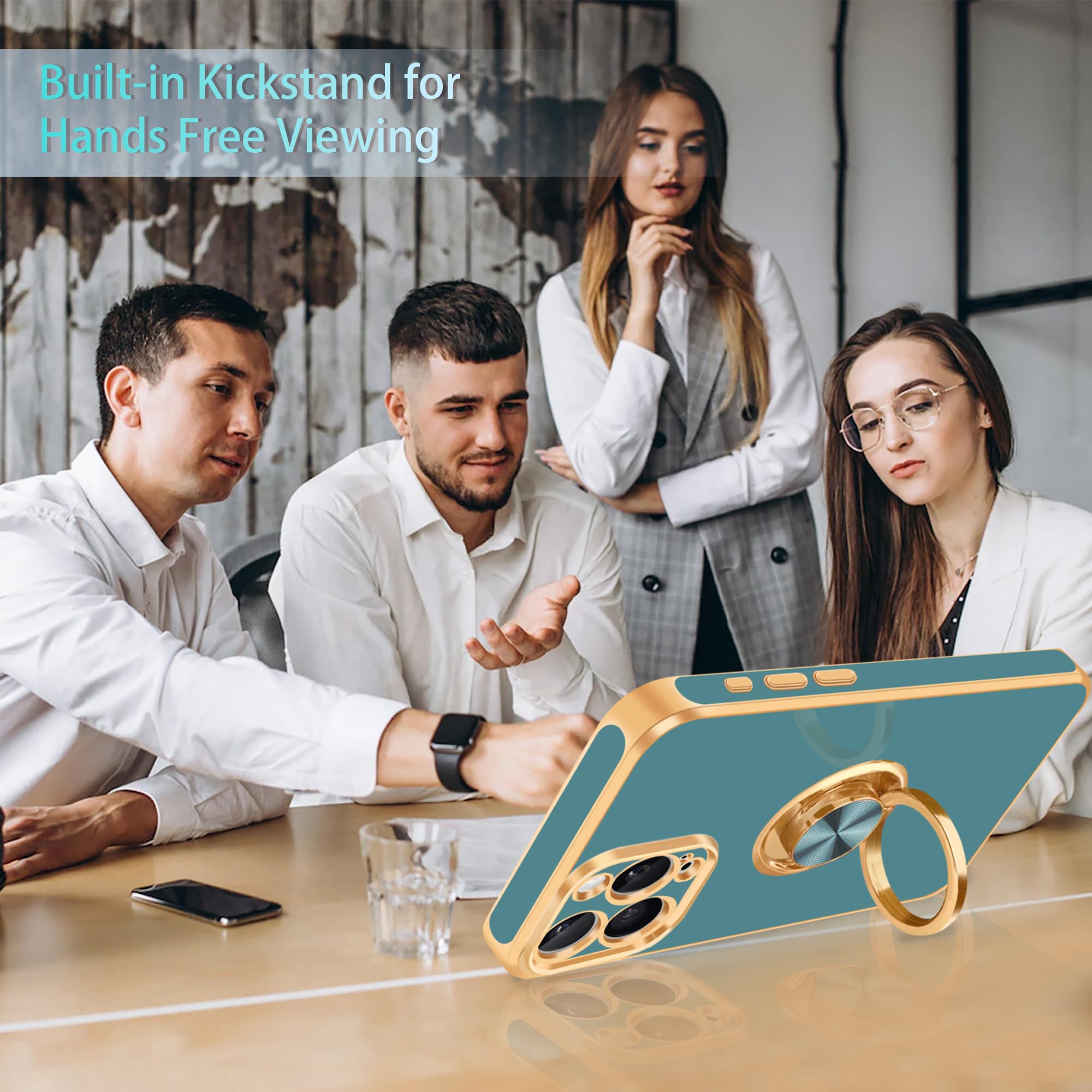 Fingic For Iphone 15 Pro Max Case[With 360Ring Holder Stand][Support Magnetic Car Mount]Kickstand Phone Case For Women Girls Boy