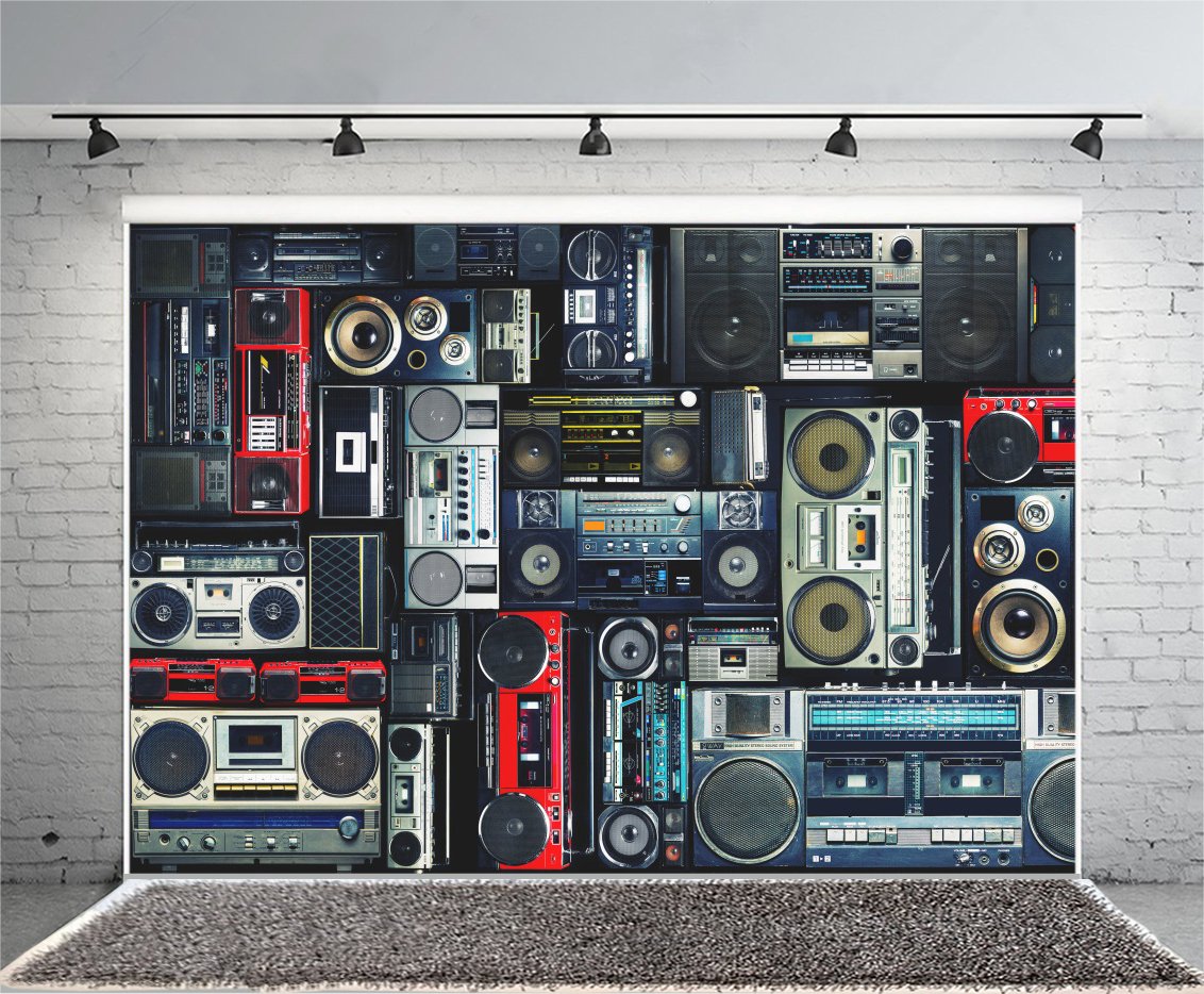 Aofoto 7X5Ft Vintage Wall Of Radio Boombox Backdrop Retro 80S Style Photography Background Nostalgic Old-Fashioned Amplifier Mus