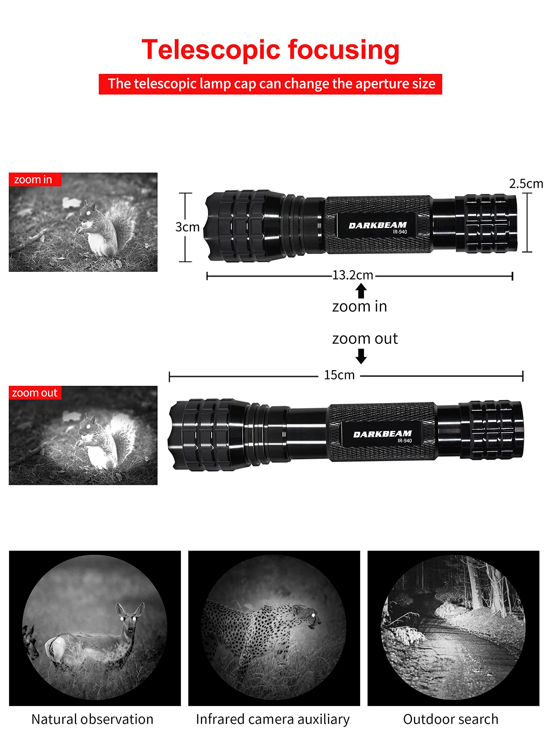 Darkbeam Ir Flashlight Infrared 940Nm Lights Led Mini For Night Vision, Rechargeable Portable Tactical Ir Illuminator Torch, Foc
