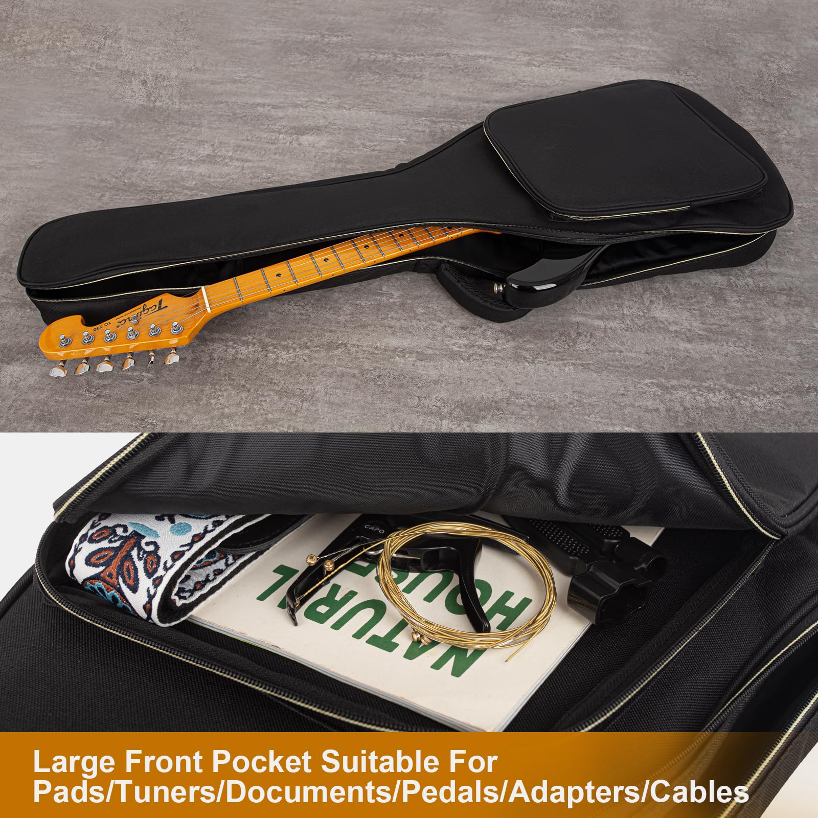 Letsrock Electric Guitar Bag, Electric Guitar Gig Bag 0.35 Inch Thick Padding Backpack Soft Electric Guitar Bag Dual Adjustable