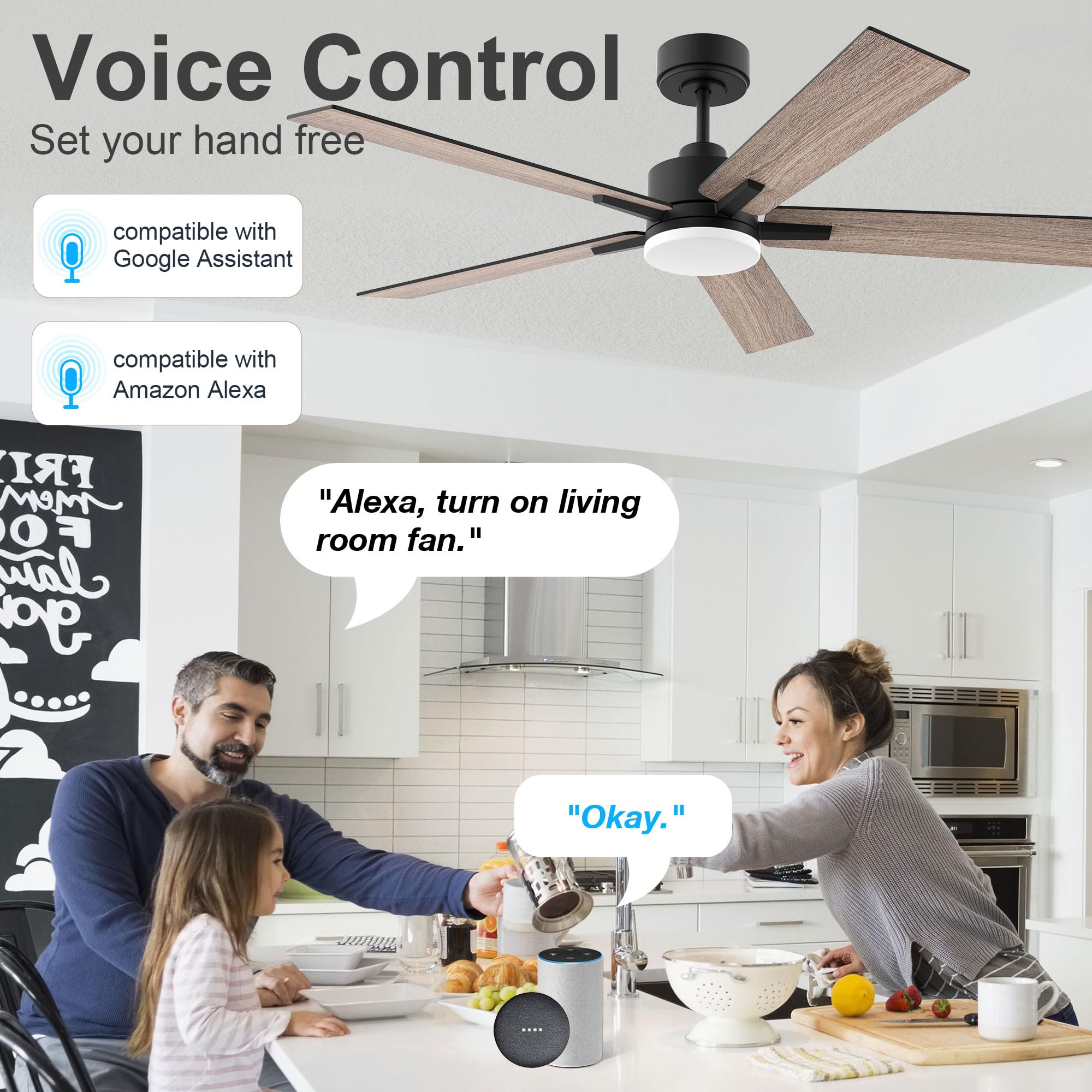 Lorpies 52    Smart Ceiling Fan With Lights Remote,Ultra Silent Dc Motor,Control Via Alexa Google Voice App Wifi,Outdoor Indoor