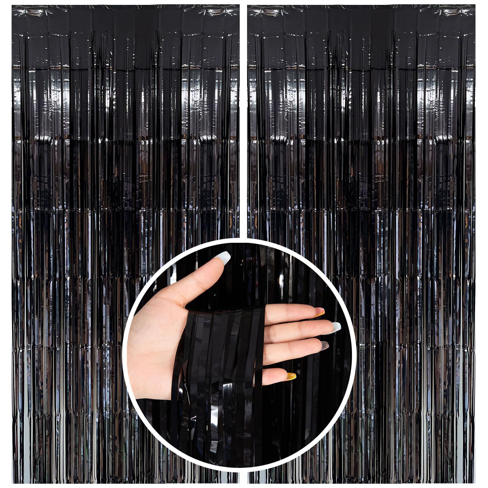 Black Party Streamers Foil Fringe Backdrop Curtains Tinsel Streamers Birthday Party Decorations Fringe Backdrop For Birthday Par