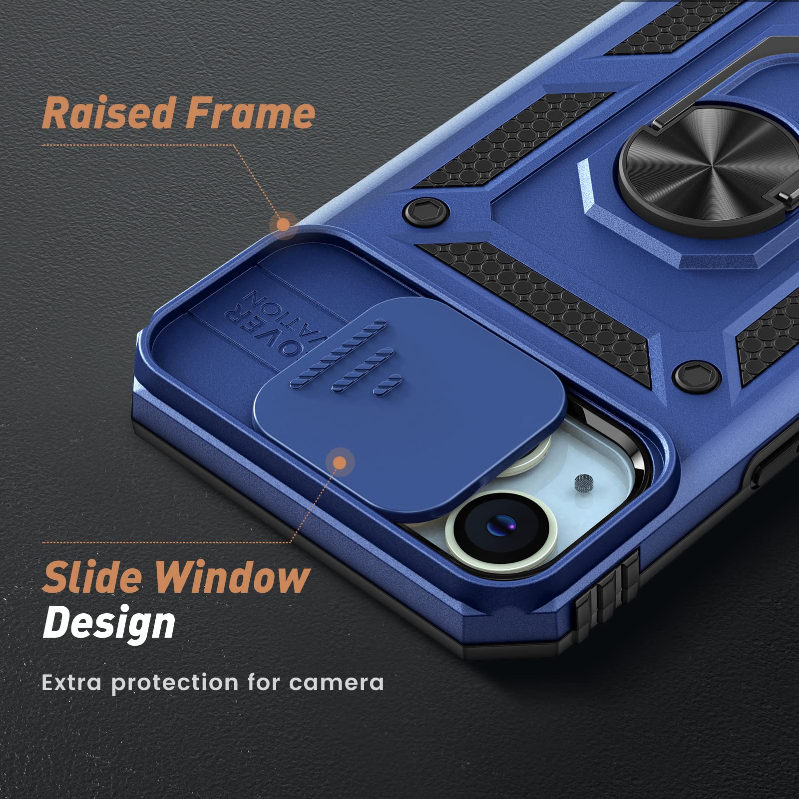 Goton For Iphone 14 Plus Case With Screen Protector   Slide Camera Cover Phone Case With Ring Stand, Heavy Duty Military Grade S