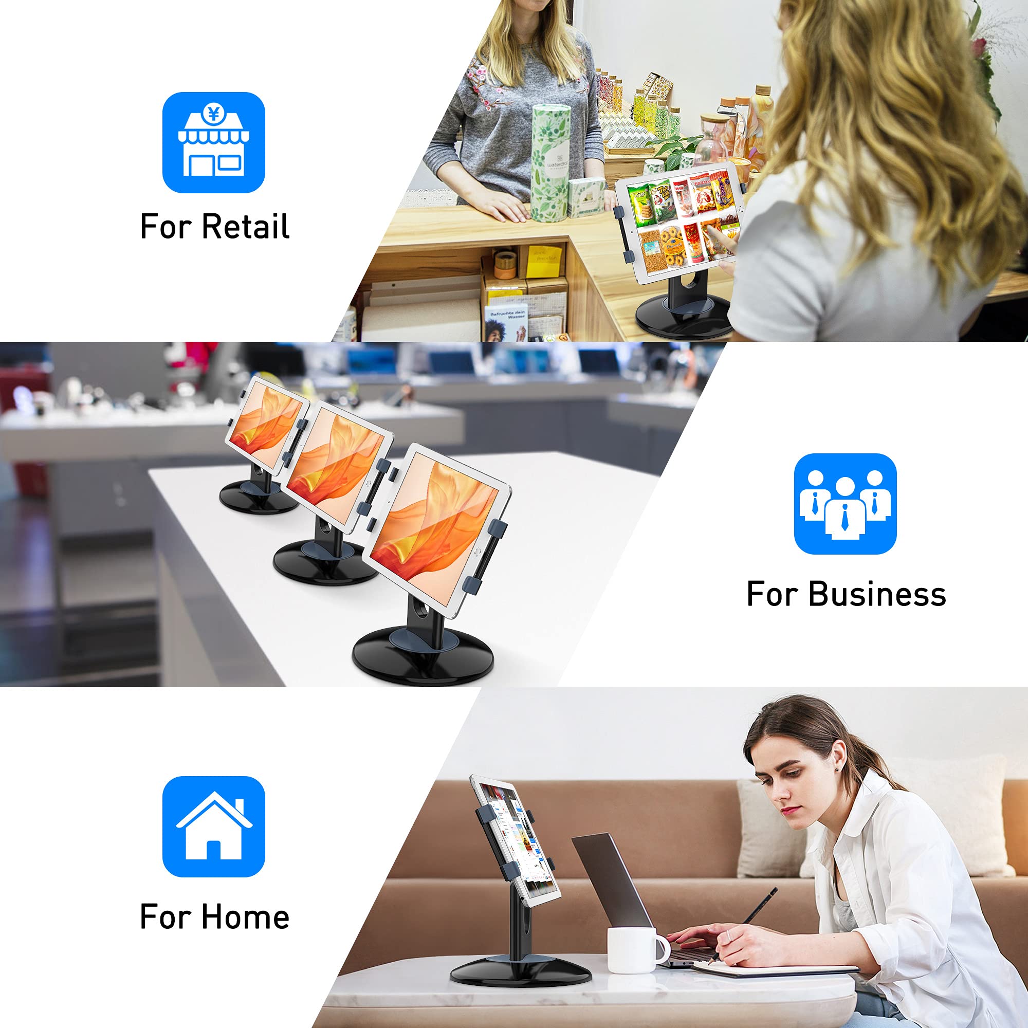 Abovetek Retail Kiosk Ipad Stand, 360 Rotating Commercial Pos Tablet Stand, Fits 6'' 13'' (Screens) Ipad Mini Pro Business Swive