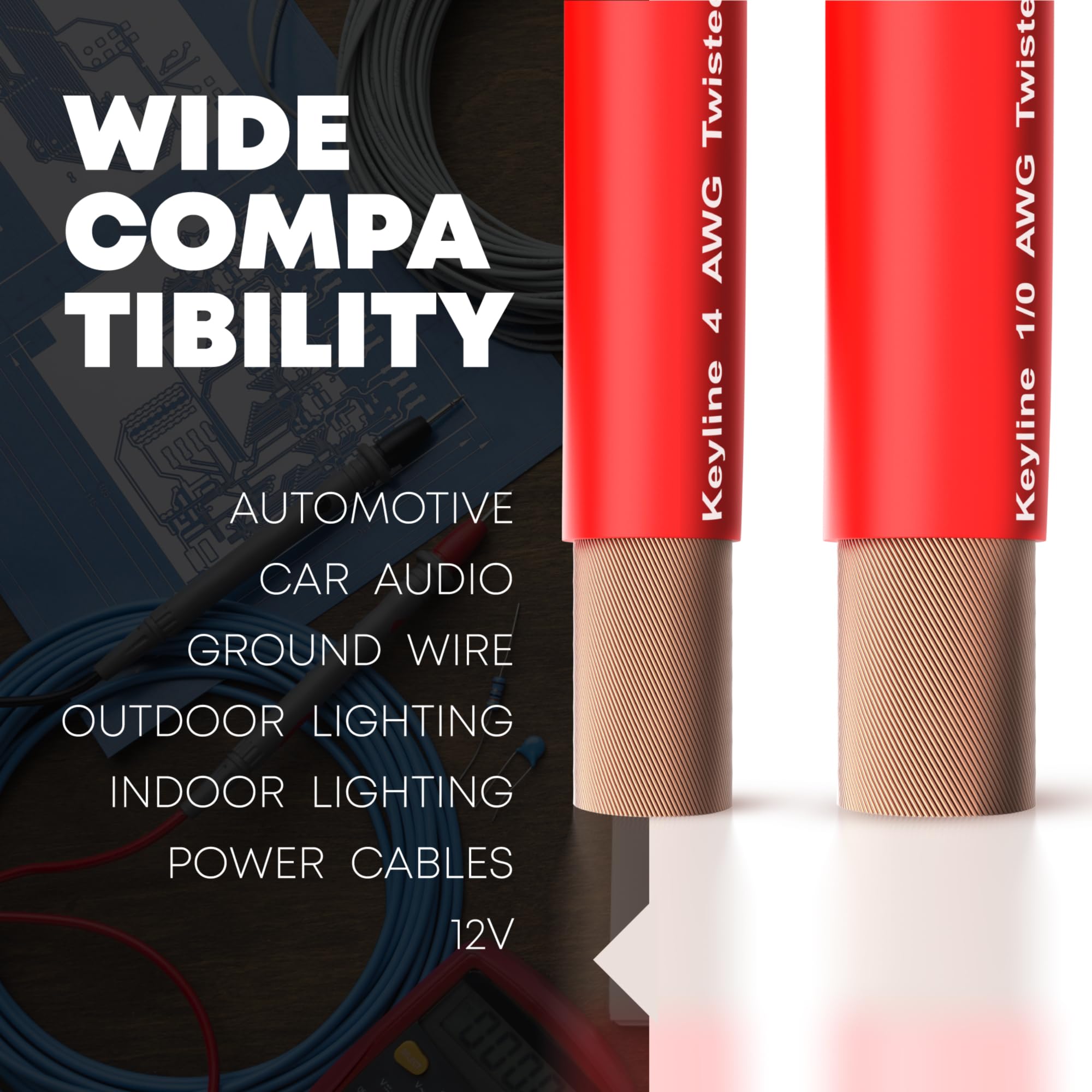 KeyLine Chargers 1/0 AWG Oxygen Free Copper Battery Amp Welding Cable Red 25ft
