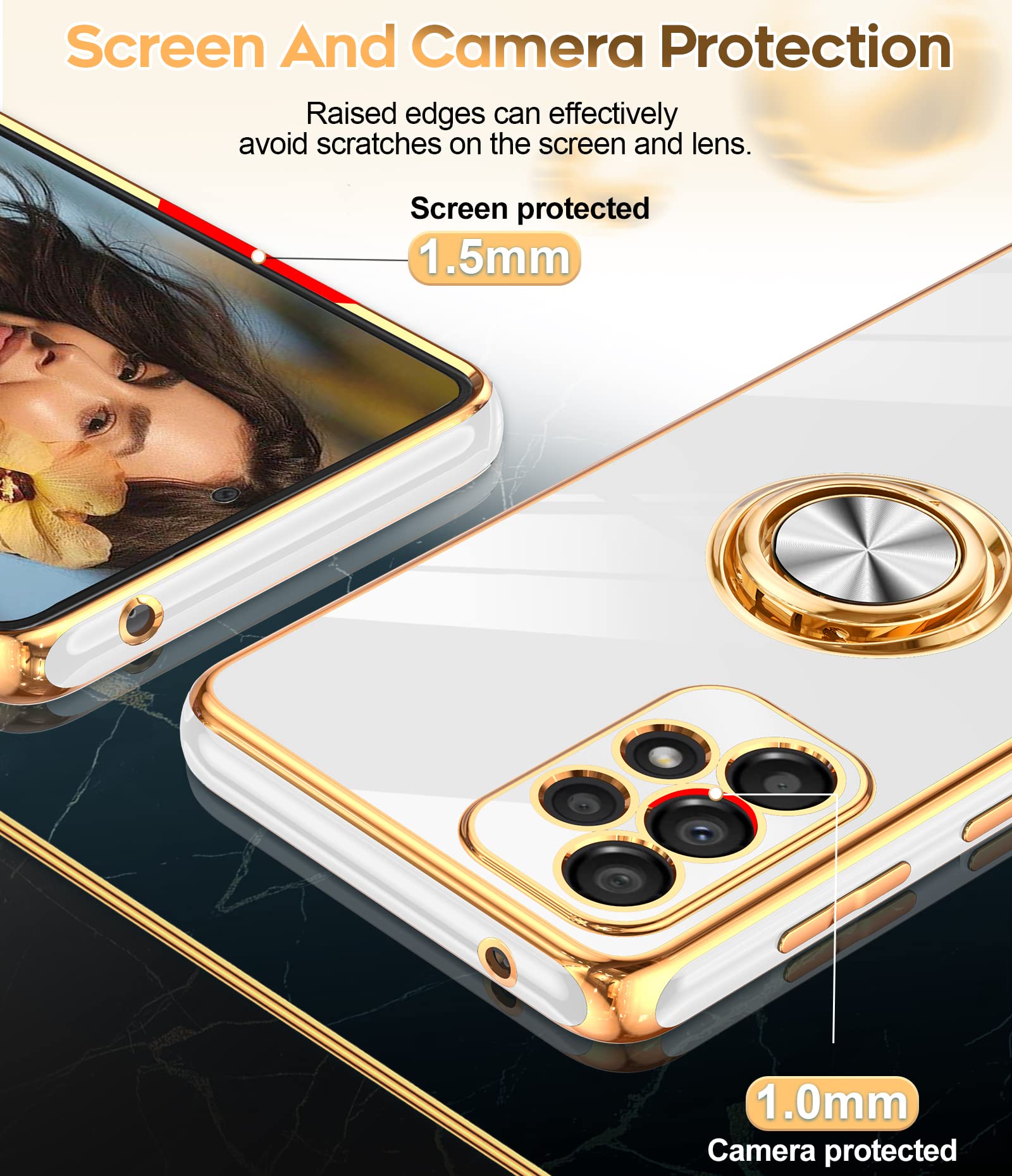 Leyi For Samsung Galaxy A53 5G Case With Tempered Glass Screen Protector [2 Pack] 360    Rotatable Ring Holder Magnetic Kickstan