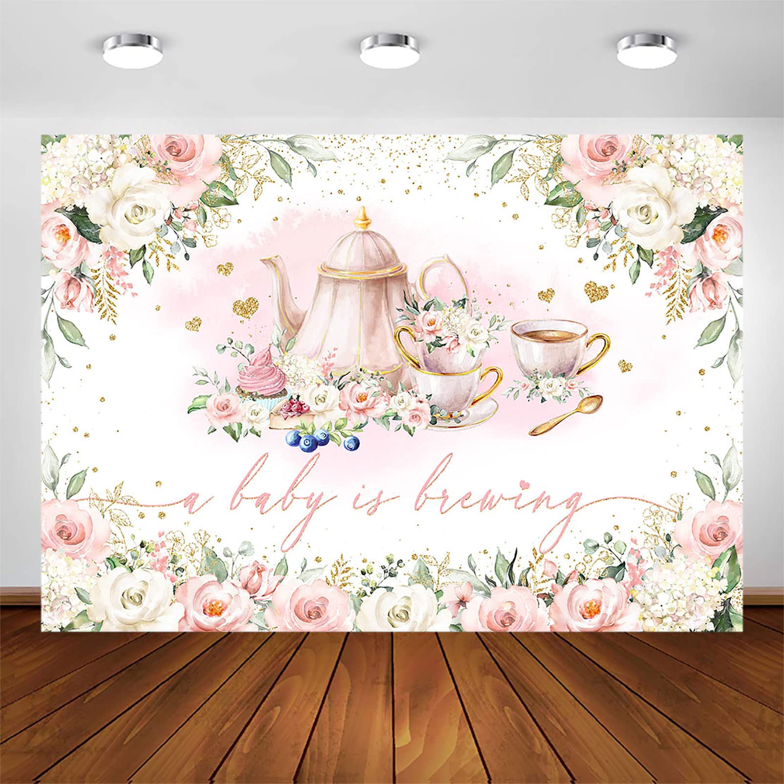 Avezano A Baby Is Brewing Baby Shower Backdrop Tea Party Theme Girls Baby Shower Party Decorations Pink Floral Let'S Par Tea Pho
