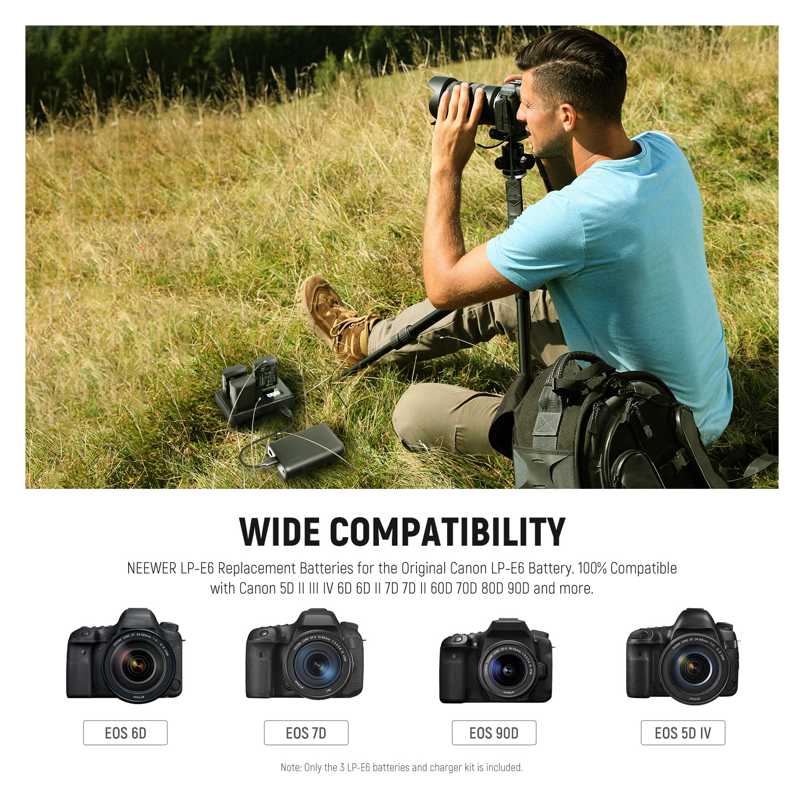 Neewer Lp E6 Replacement Battery And Charger Set, 3 Pack 2000Mah Replacement For Lp E6 Lp E6N & Triple Slot Usb Charger Compatib