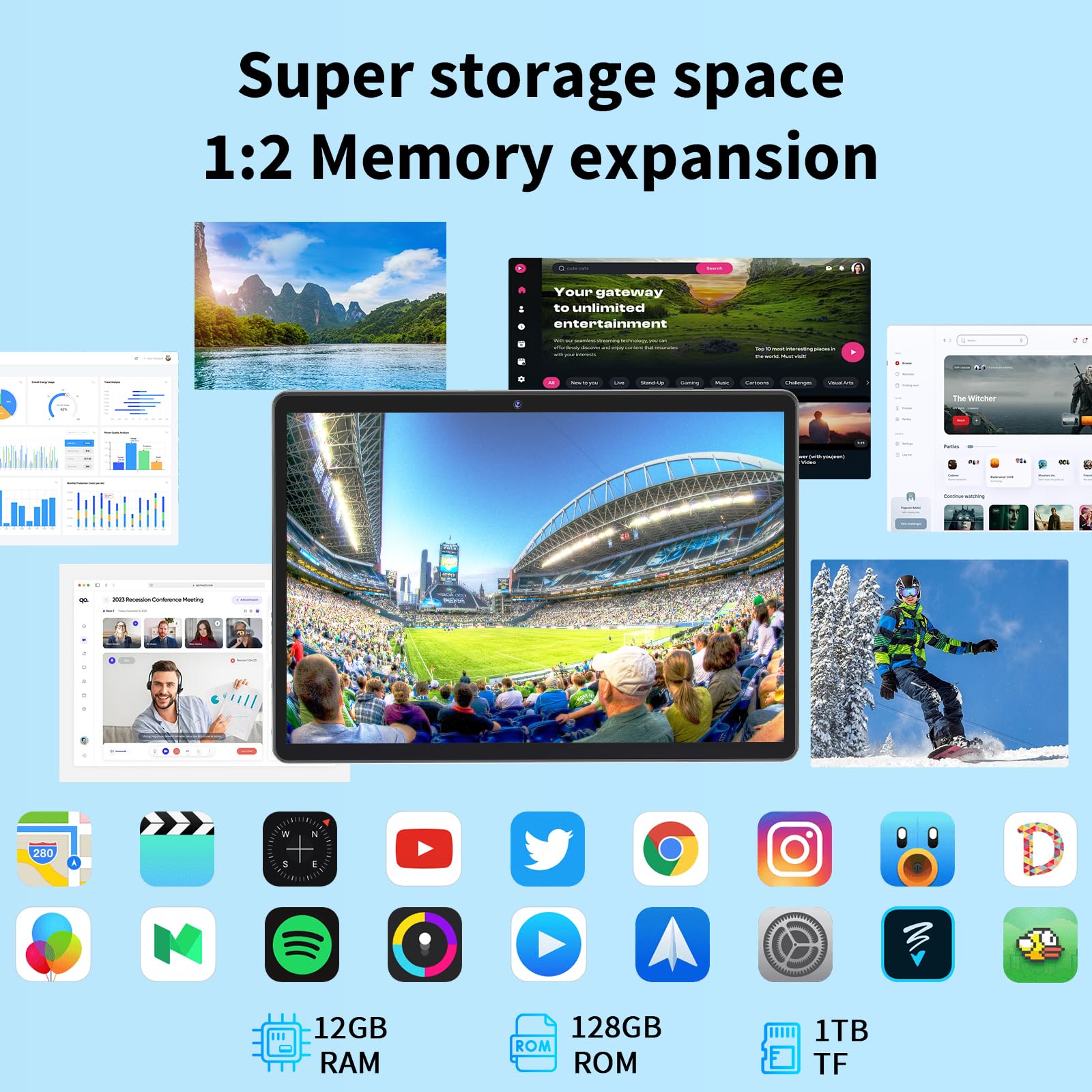 Jjgj Android 14 Tablet With Keyboard, 12Gb Ram (4+8), 128Gb Storage, 1Tb Expandable, 8000Mah Battery, 10 Inch 2 In 1 Tablets, In