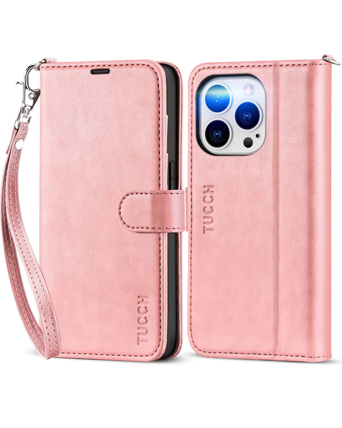 Tucch Wallet Case For Iphone 14 Pro 6.1-Inch 5G, Rfid Blocking 4 Card Slots Magnetic Lanyard [Wriststrap], Stand Pu Leather Shoc