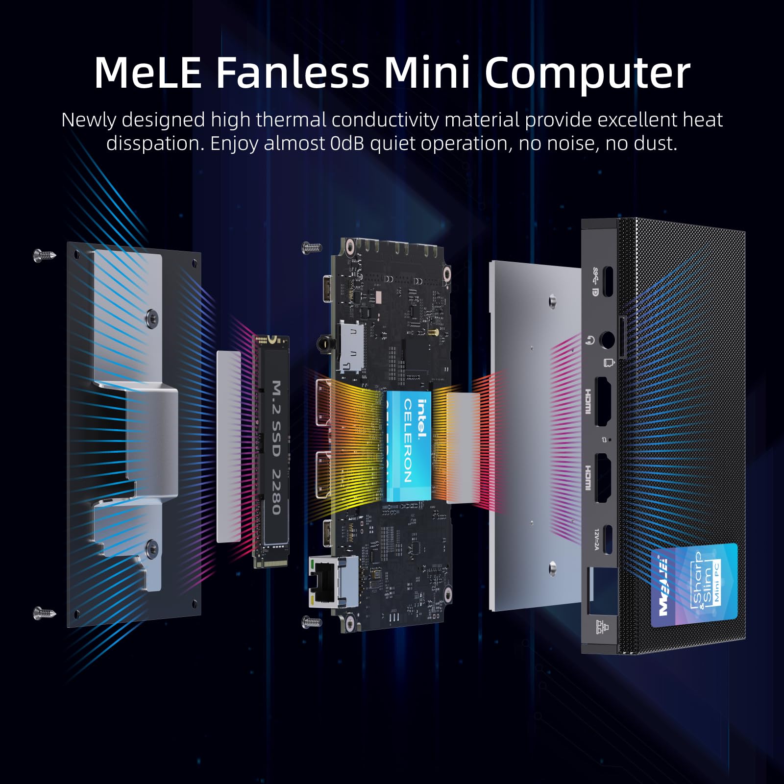 Mele Quieter3C Fanless Mini Pc 16Gb Ram 512Gb Storage Slim Desktop Pc Celeron N5105(Up To 2.9Ghz) Micro Computer Usb-C Dual Hdmi