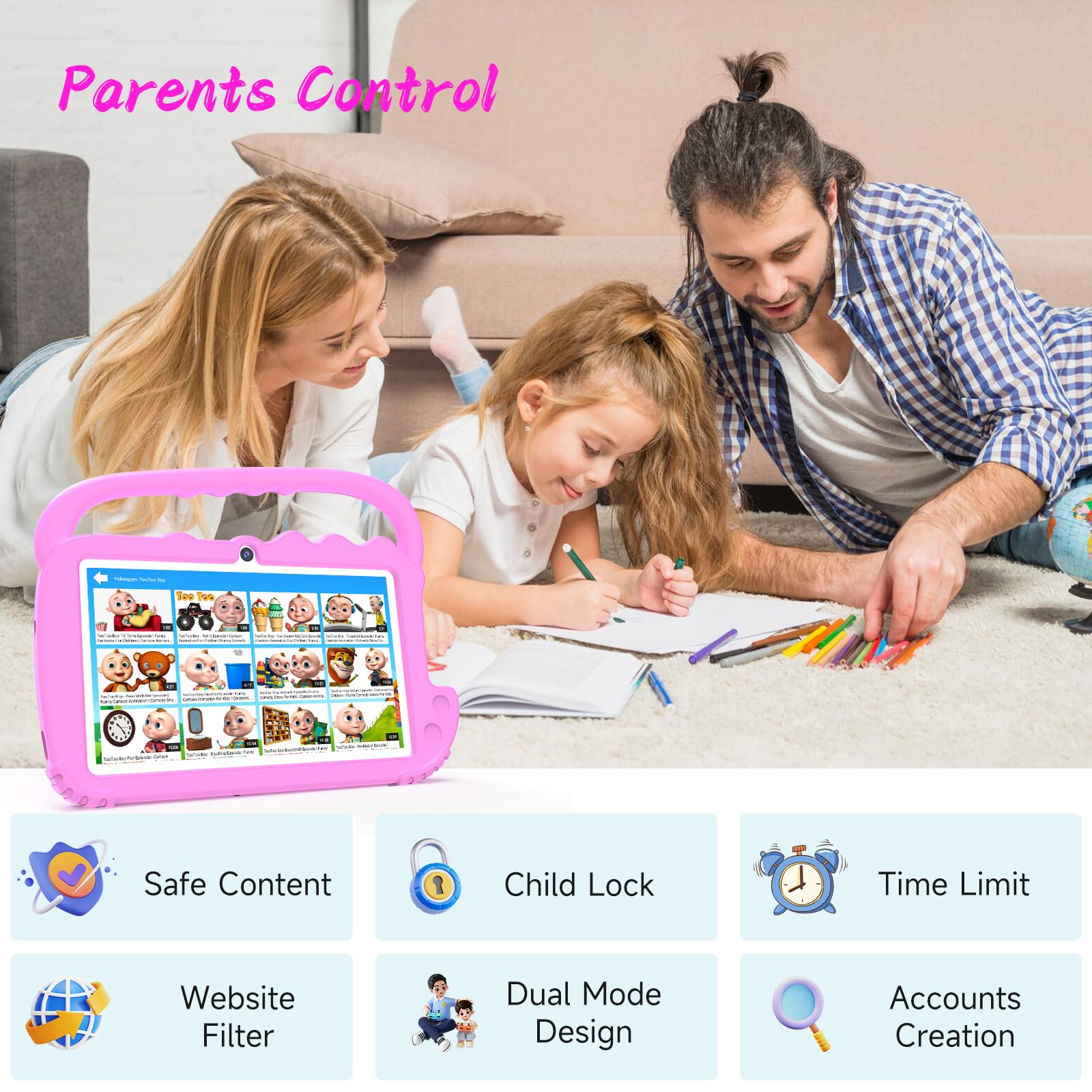 Yqsavior Kids Tablet 7 Inch, Android 12 Tablet For Kids, 4Gb Ram 32Gb Rom Toddler Tablet, Bluetooth, Ips Screen, Parental Contro