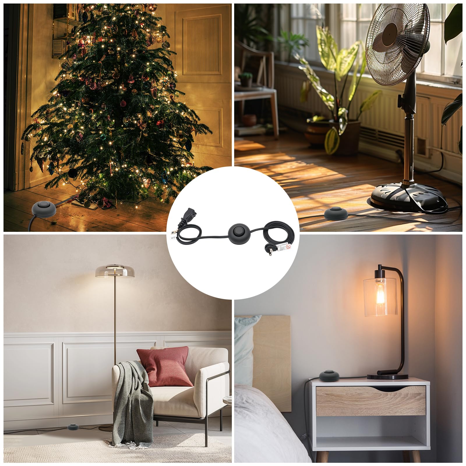 Firmerst Foot Switch Extension Cord 6 Feet For Floor Lamp, Holiday Lights, Black, 2 Packs