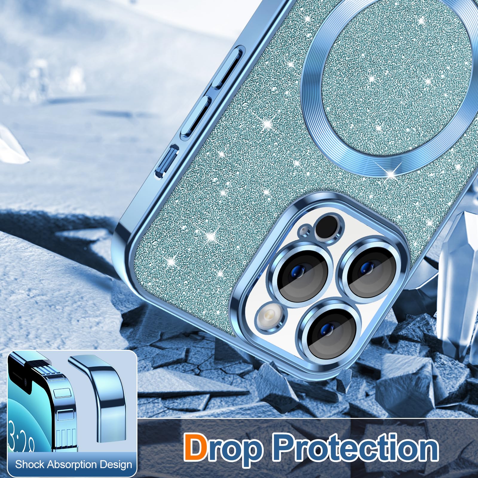 Hython For Iphone 12 Pro Case Glitter, Clear Magnetic Phone Case With Camera Lens Protector [Compatible With Magsafe] Bling Spar