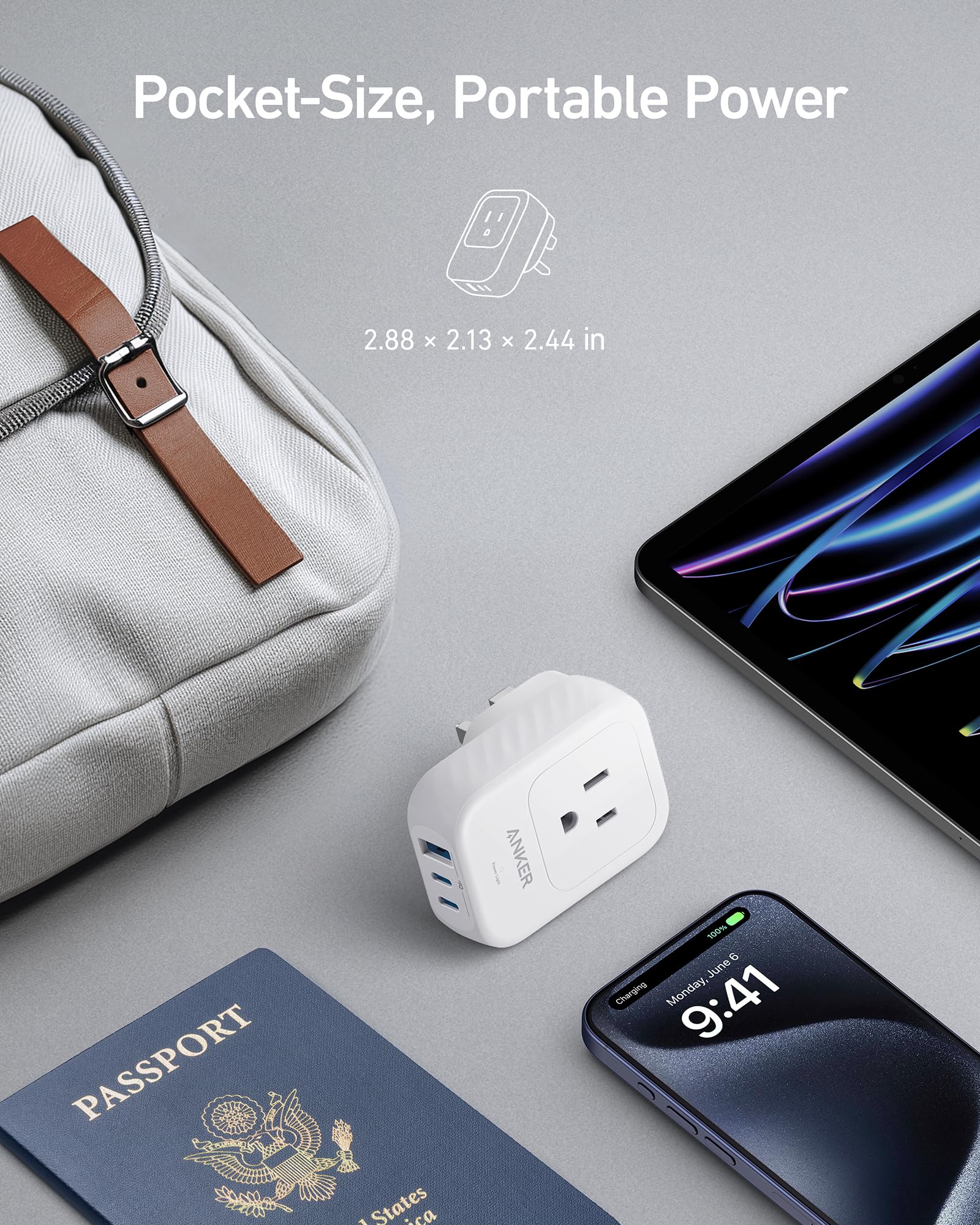 2 Pack Usa International Plug Adapter, Anker Travel Adapter, 15W Max With 2 Ac, 2 Usb C, And 1 Usb A Port, Ideal For Iphone 15,