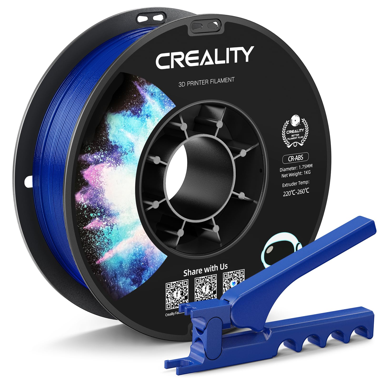 Creality ABS Filament 1.75mm Blue, Excellent Resistance, Odorless Non-Toxic, Stability, Tough, Neatly-Wound Spool, 3D Printer Fi