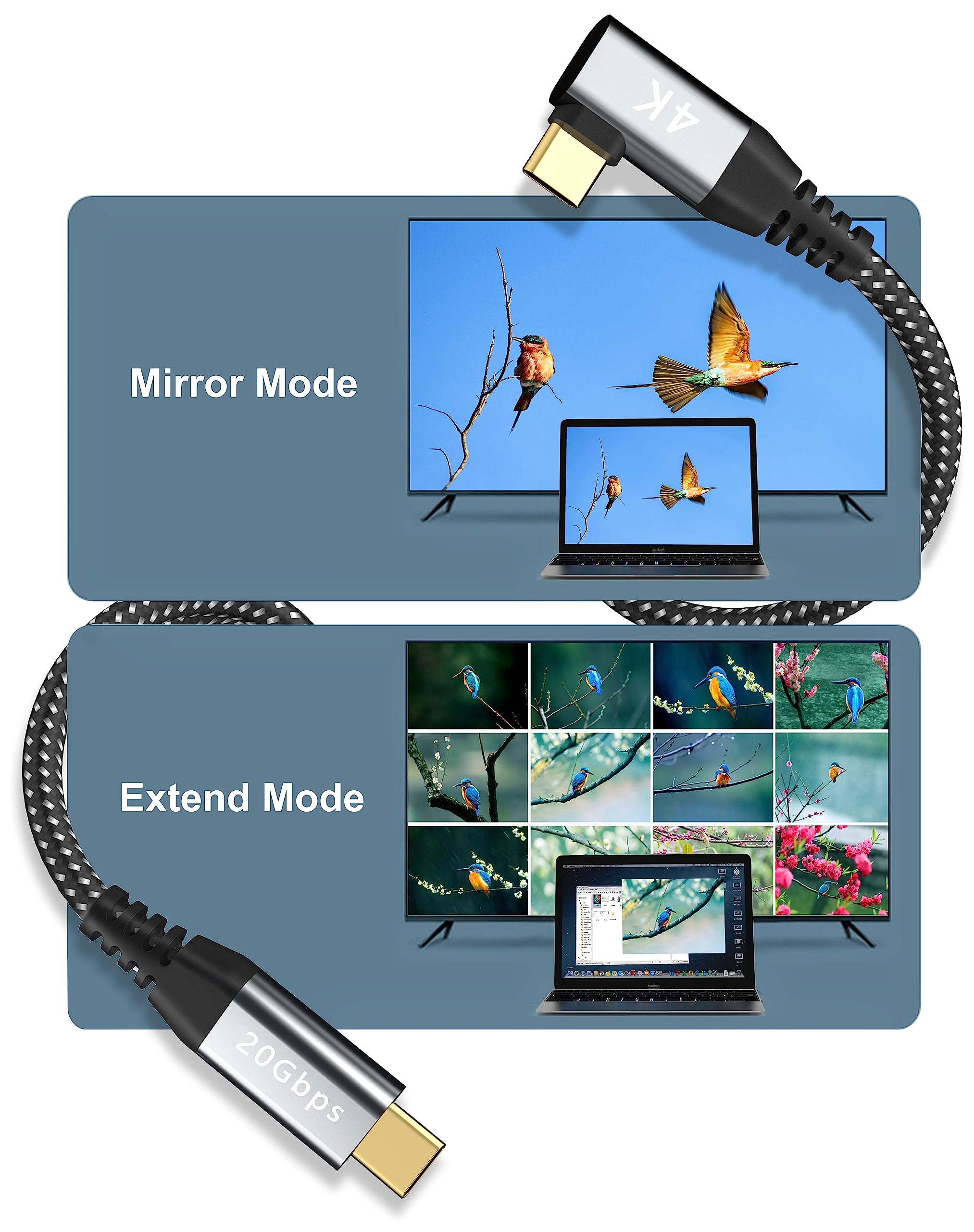 90 Degree Usb C To Usb C Cable, [3Ft, 2Pack] Usb 3.2 Gen2  2 Type C C 4K Video Transmission, 100W Fast Charging, 10Gbps Data Tra