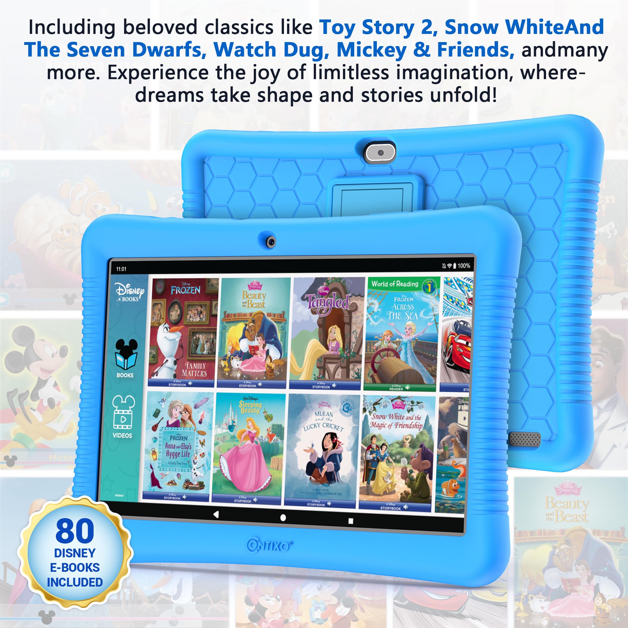 Contixo 10' Android Kids Tablet 32Gb, Includes 80+ Disney Storybooks & Stickers, Parental Controls, Kid Proof Case With Kickstand & Stylus, (2024 Model)   Blue