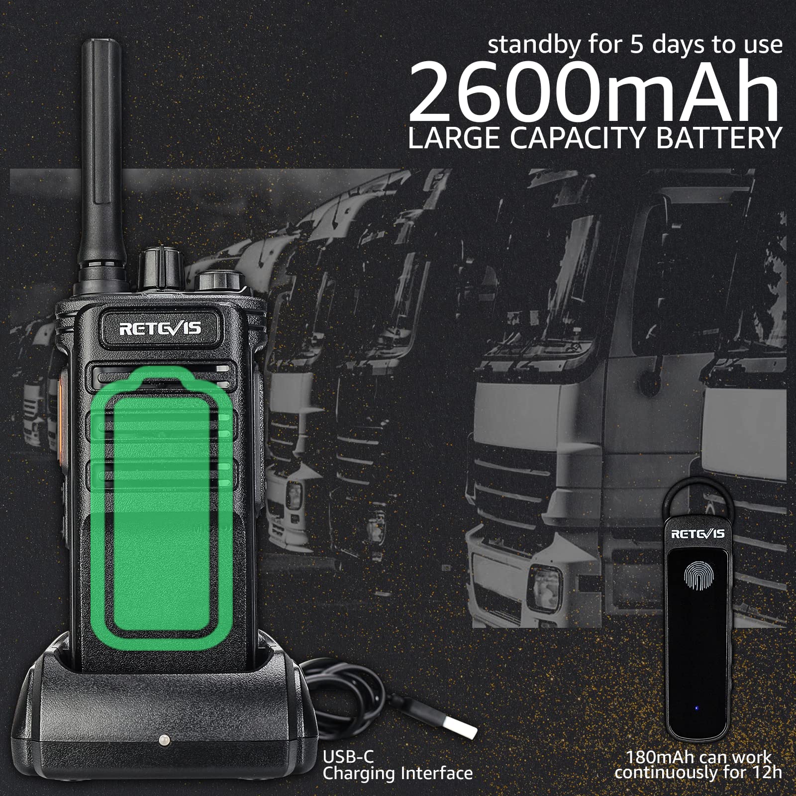 Retevis Rb89 Bluetooth Walkie Talkie, Long Range Two Way Radios,2600Mah Battery, Rechargeable Walkie Talkie,Wireless Earpiece, Vox,Hidden Display Screen For School Church Security(2 Pack)