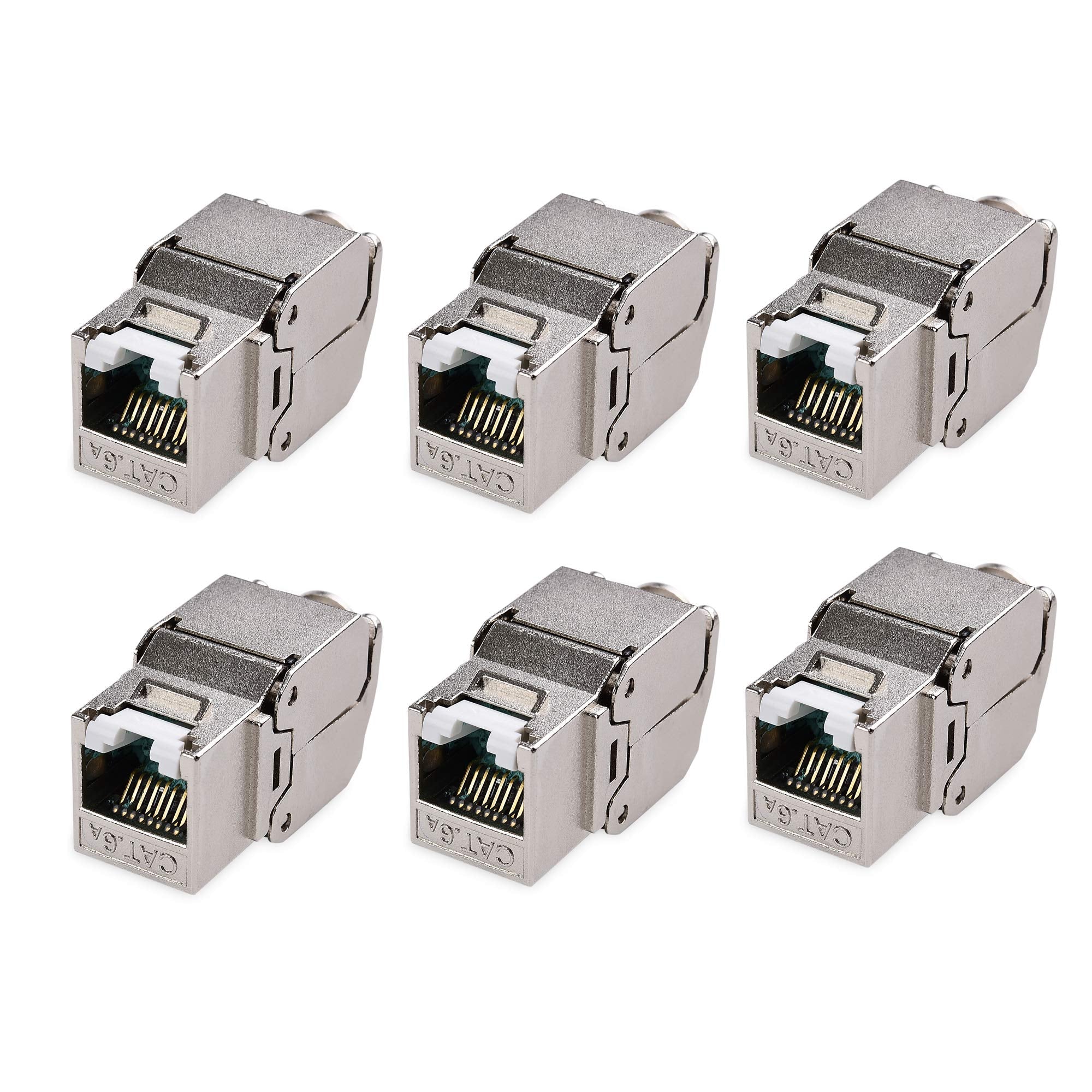 Cable Matters UL Listed 10Gbps 6 Pack RJ45 Shielded Cat6A / Cat6 Keystone Jack with Integrated Shutter