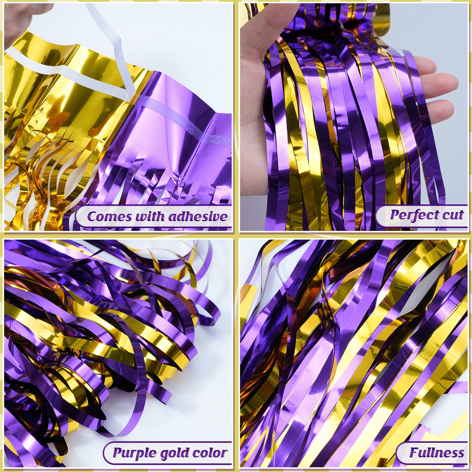 6Pack 3.3Ft X 6.6Ft Graduation Foil Fringe Curtain Backdrop Decorations, Purple Gold Metallic Tinsel Foil Streamers Curtain Phot