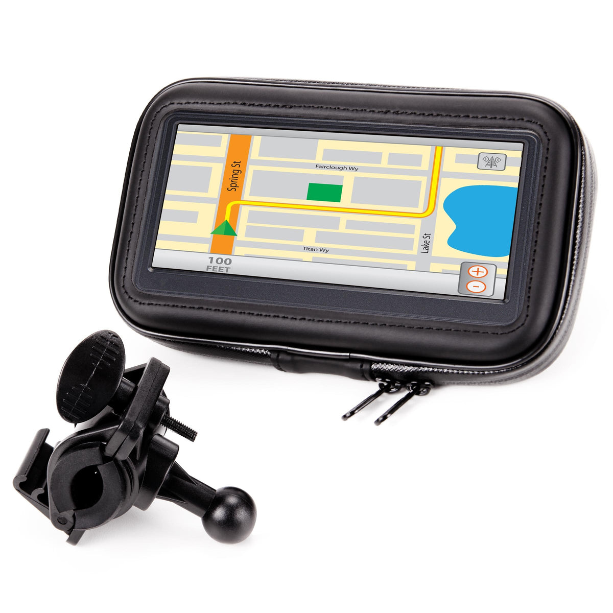 USA Gear Waterproof Motorcycle Phone Mount - Handlebar GPS Bike Phone Holder with 360 Degree Viewing - Compatible with Garmin Drive, DriveSmart, Zumo, Tomtom Go Comfort, and More 6.75 Inch GPS
