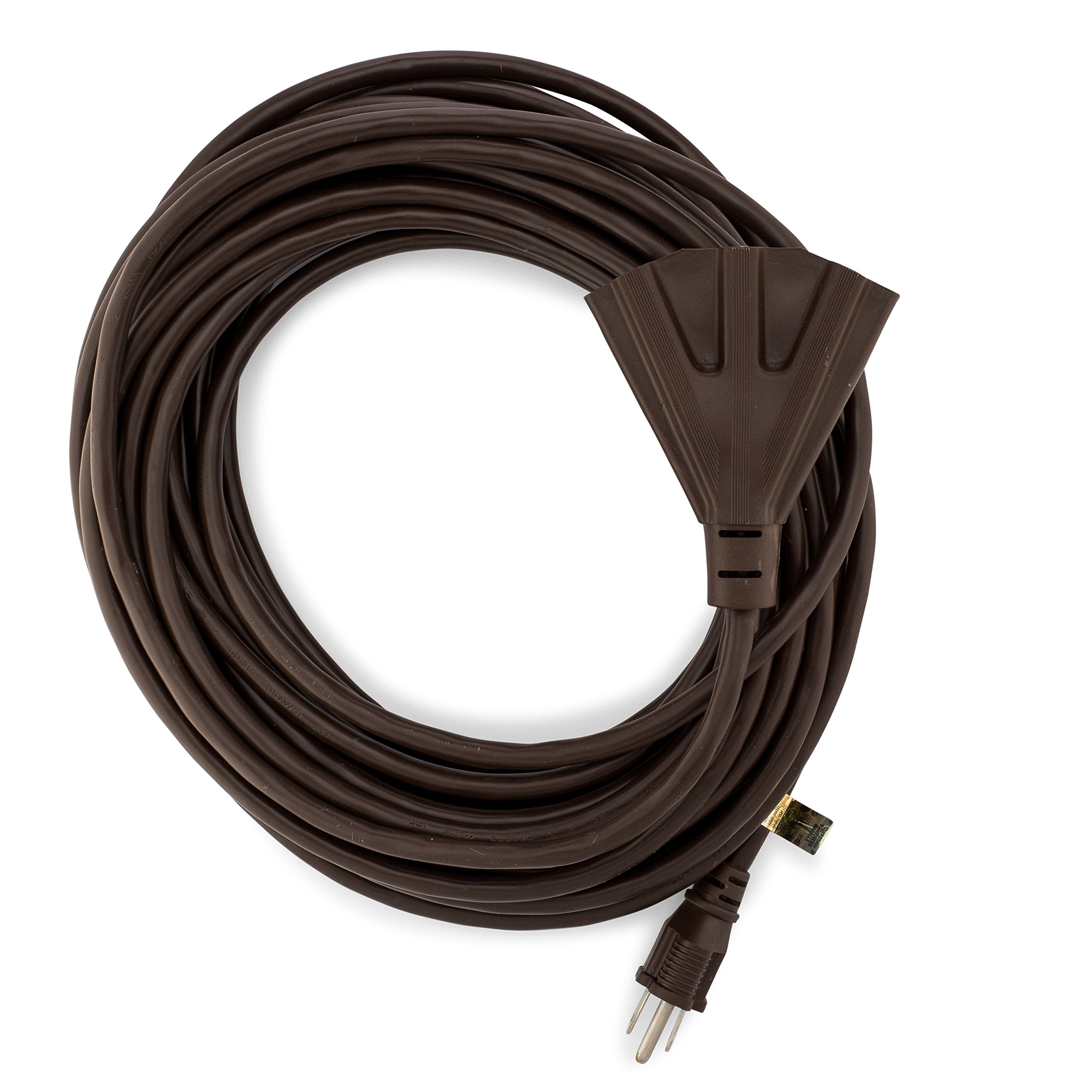 Holiday Lighting Outlet 50 Foot Brown Outdoor Extension Cord | 3 Prong Outdoor & Indoor Outlet Splitter | Perfect For Landscape 