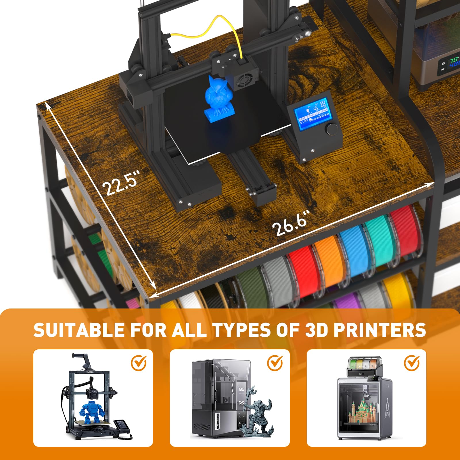 Ikkle 3D Printer Stand With Filament Storage Rack, Heavy Duty Table Holds 3D Printer, Spools, Filament Dryer, Metal Spool Holder