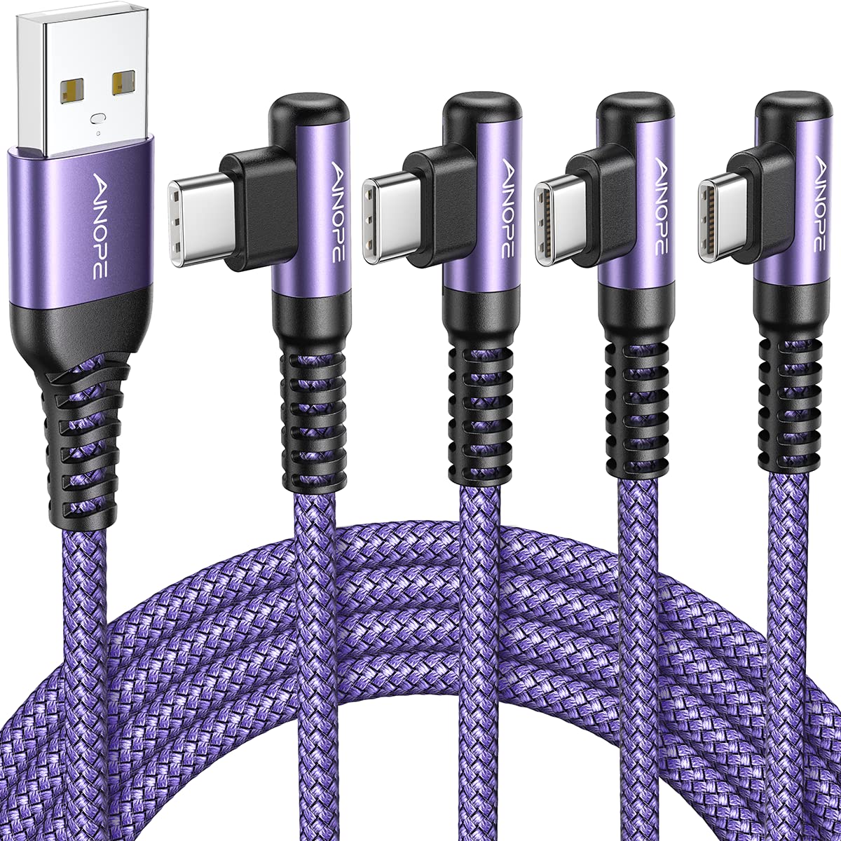 Ainope 4 Pack [10/6.6/3.3/3.3Ft] Usb C Cable, 3.1A C Charger Cable Fast Charging, Right Angle Type C Charger Nylon Braided Compa