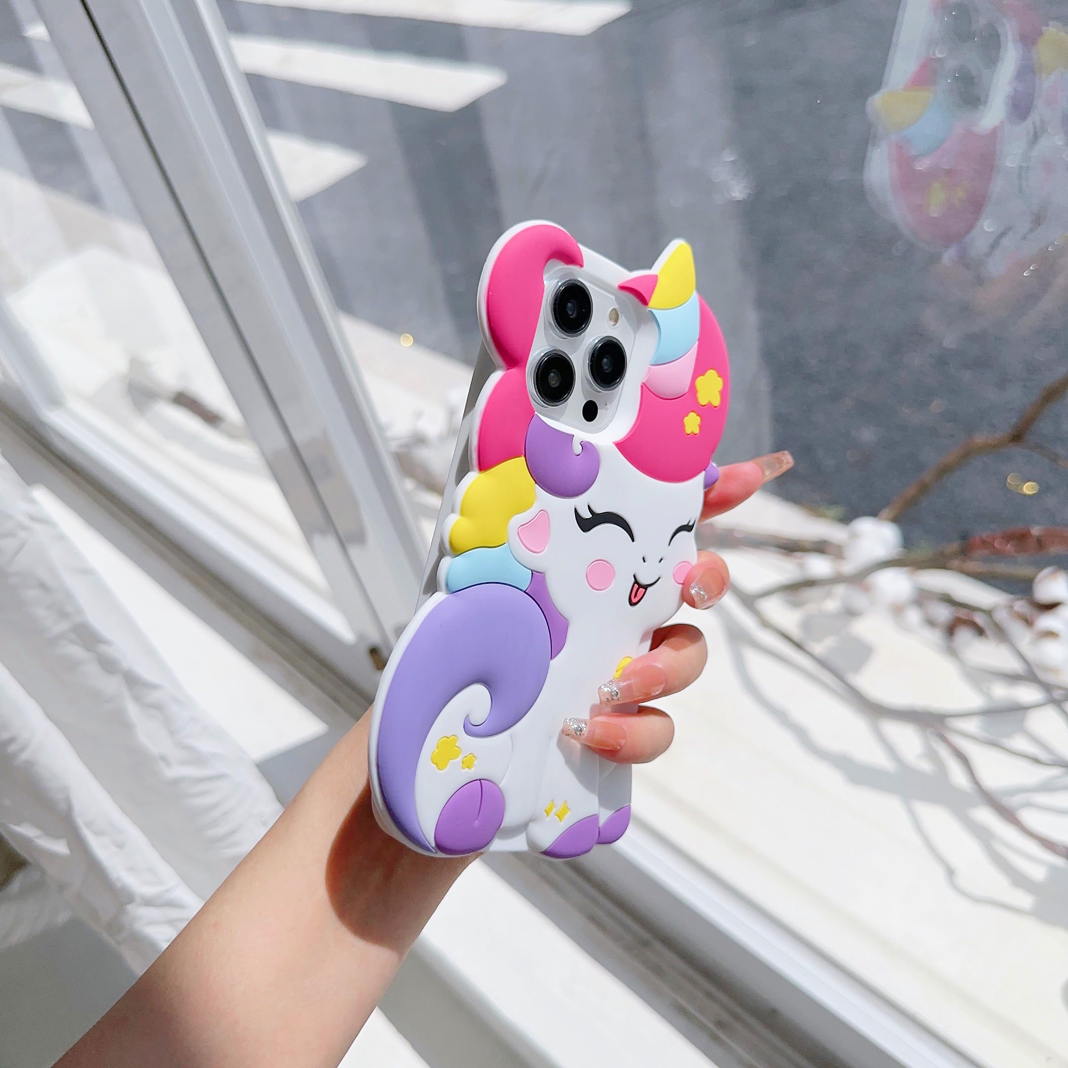 Wifantien 3D Cute Unicorn Soft Case For Iphone 15 Pro 6.1 Inch, 3D Cute Cartoon Kawaii Fashion Character Unicorn Horse Shape Kid